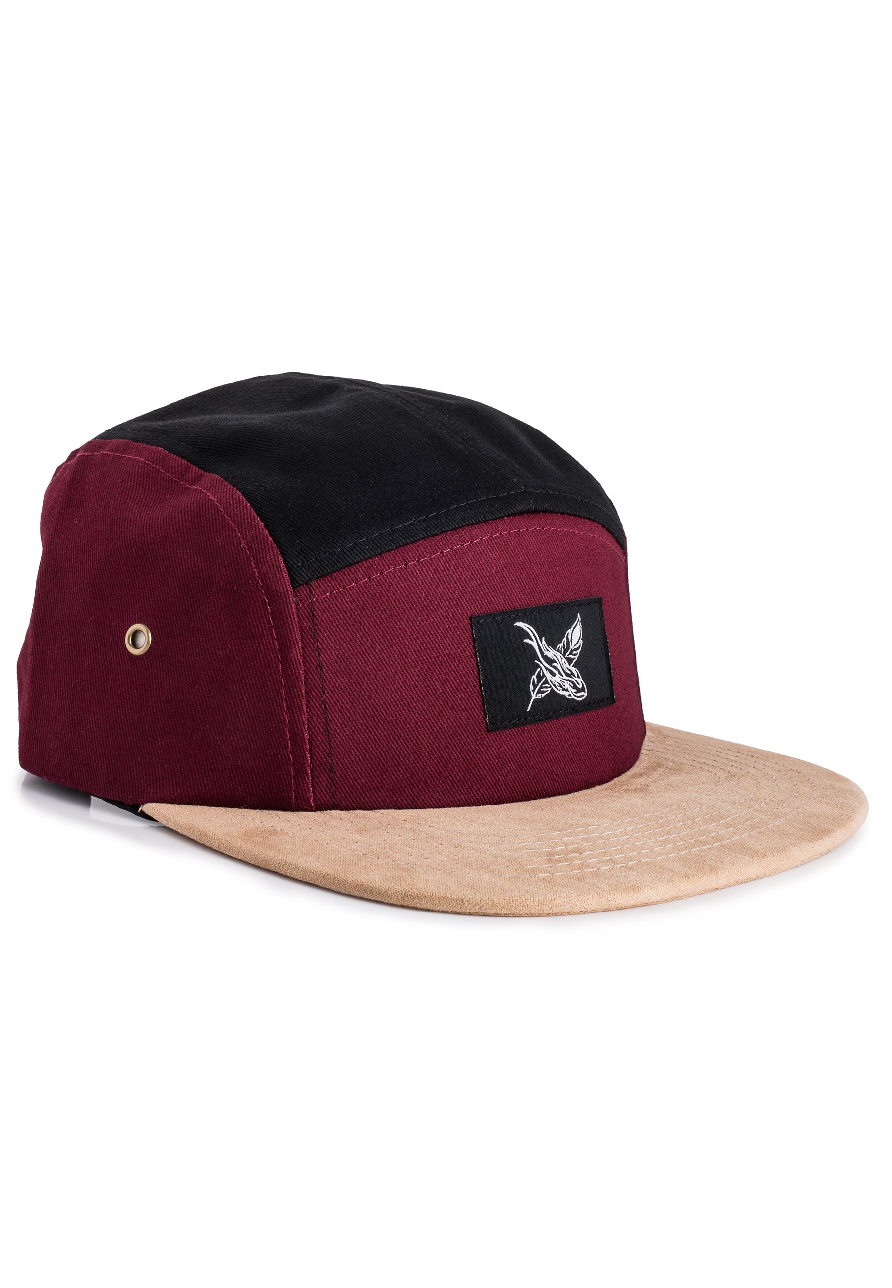 Blackskies-Port-Elizabeth-5-Panel-Hat-Maroon-Black-Suede-Side