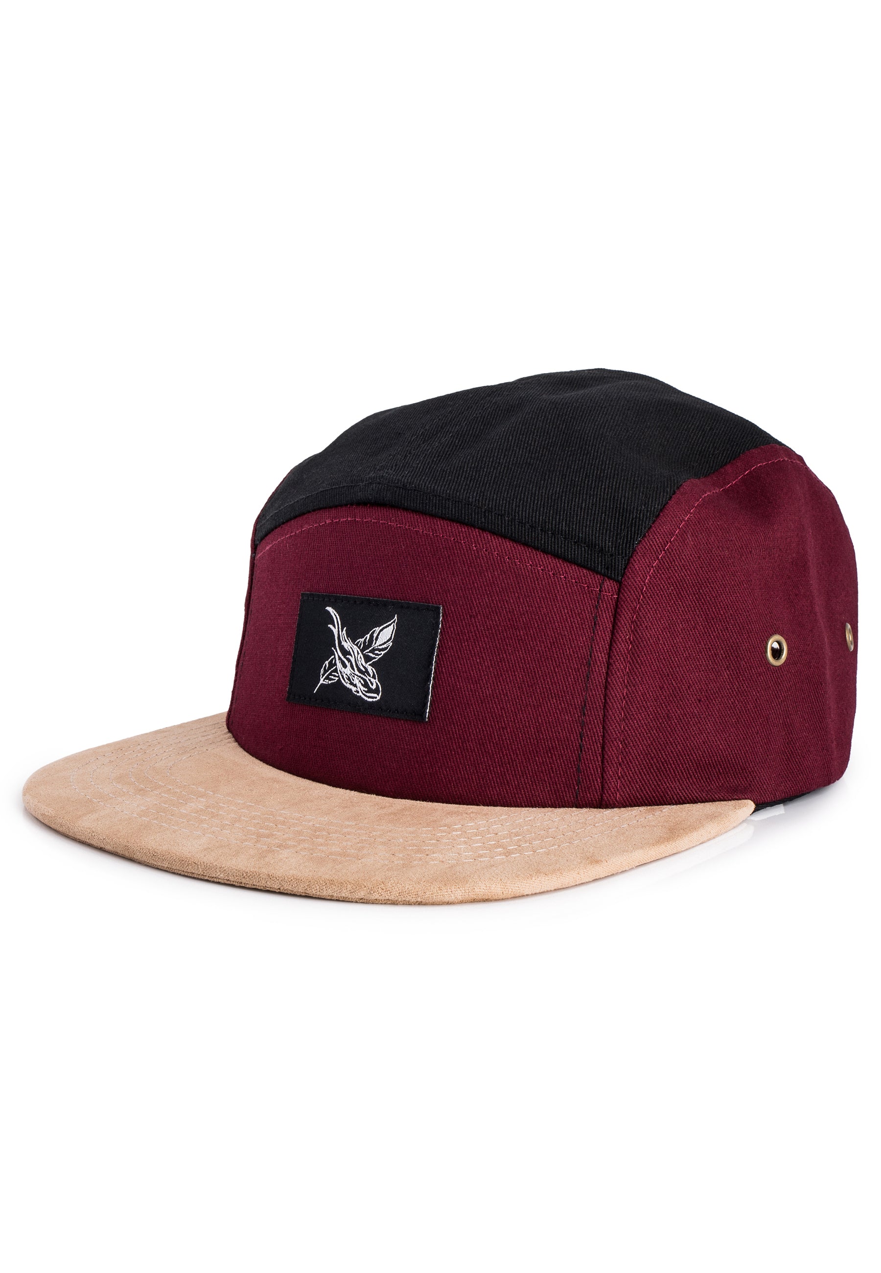 Blackskies-Port-Elizabeth-5-Panel-Hat-Maroon-Black-Suede