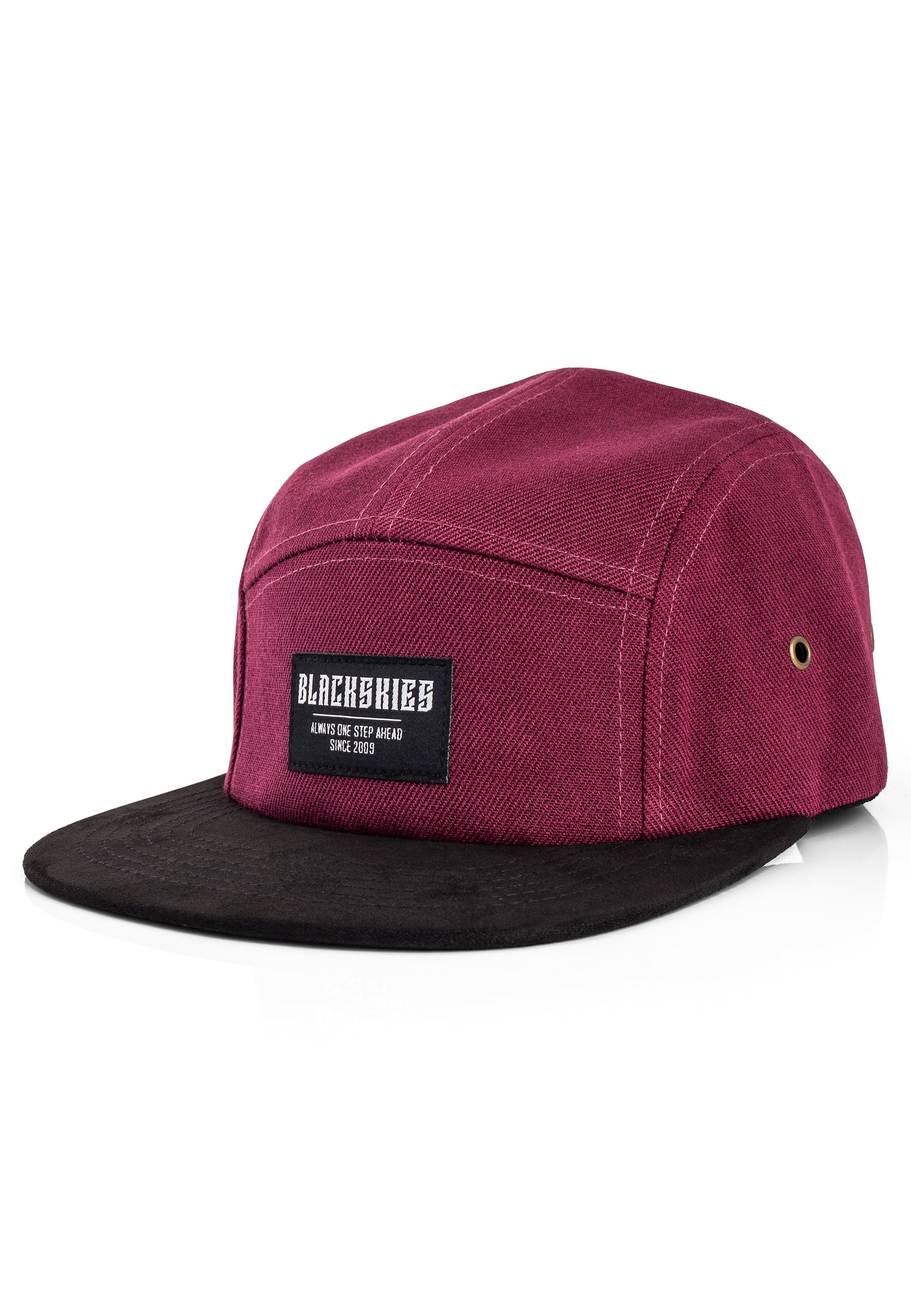 Blackskies-Port-Townsend-5-Panel-Cap-Black-Maroon-Camp-Hat