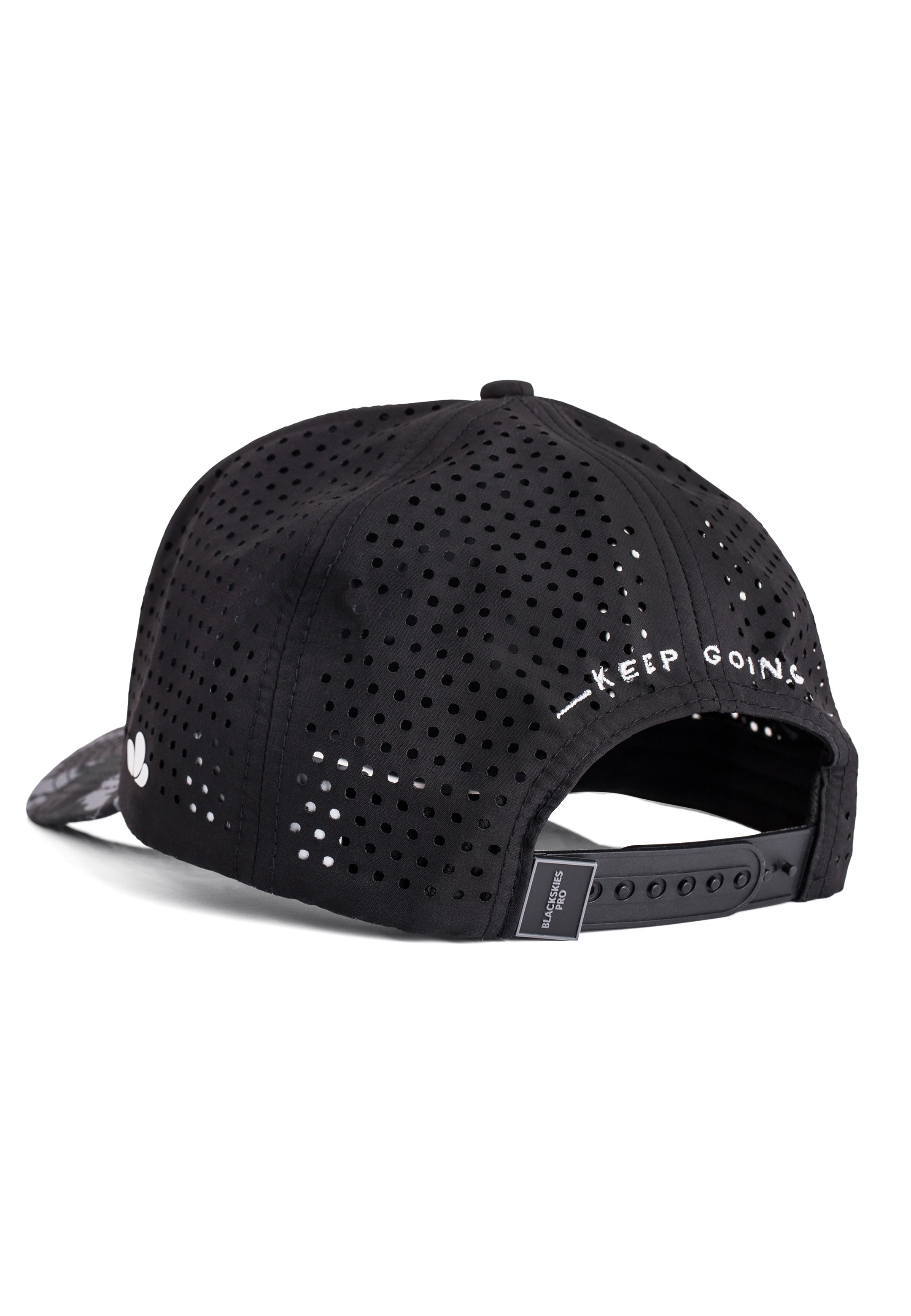 Black cap with 'KEEP GOING' text on a white background
