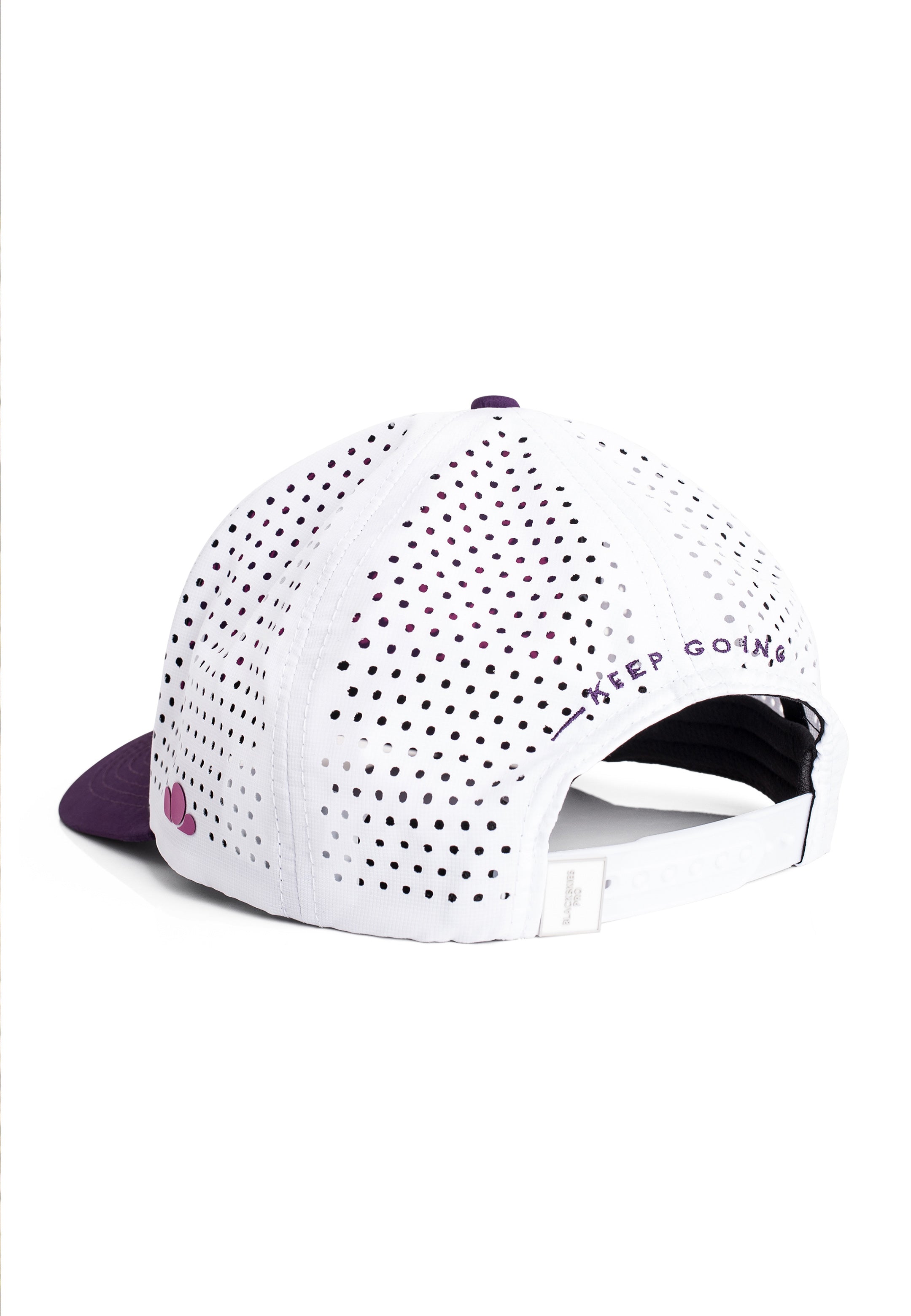 White cap with purple accents and 'Super Goins' branding on a white background