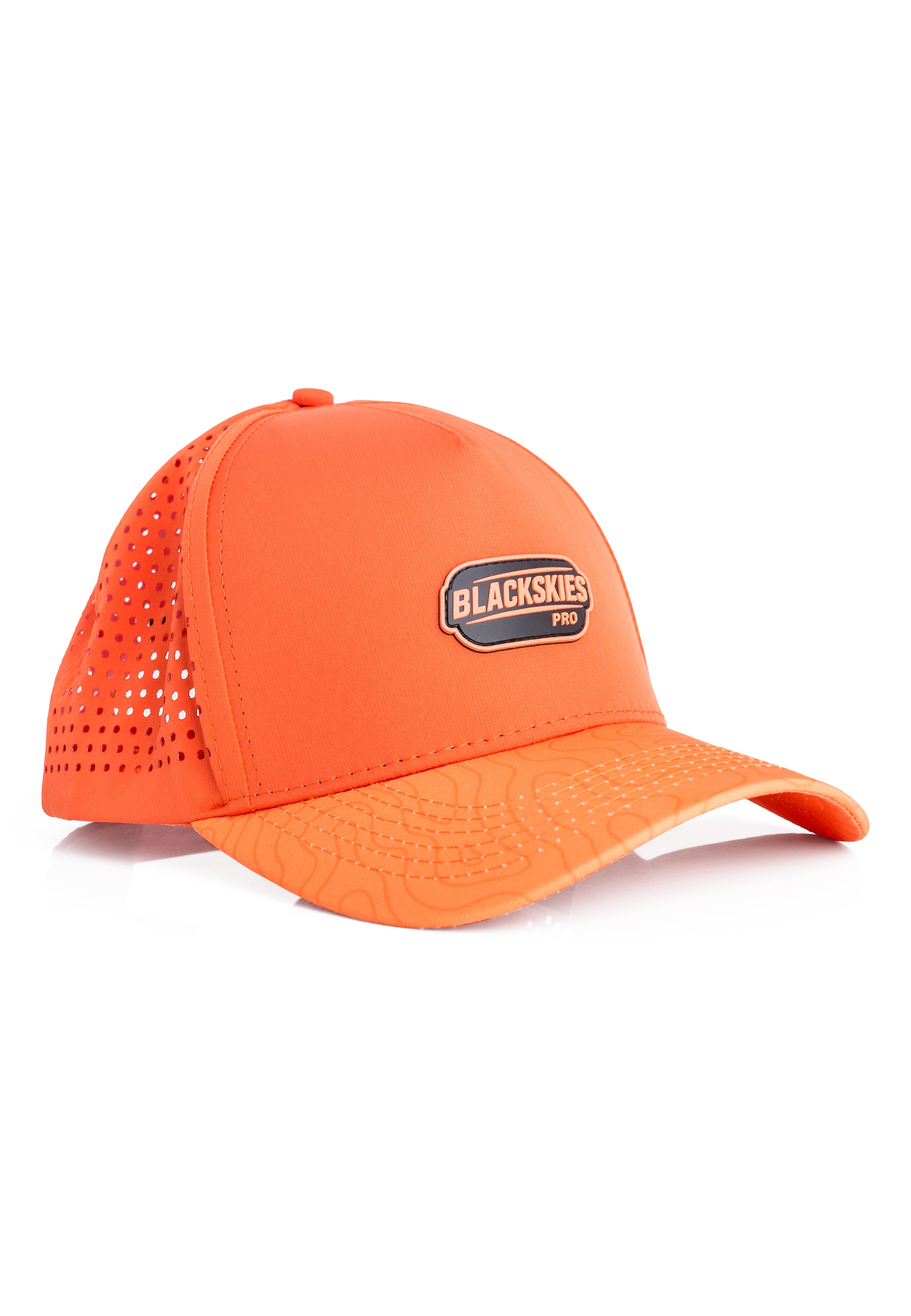 Orange cap with mesh back and visible brand logo on a white background