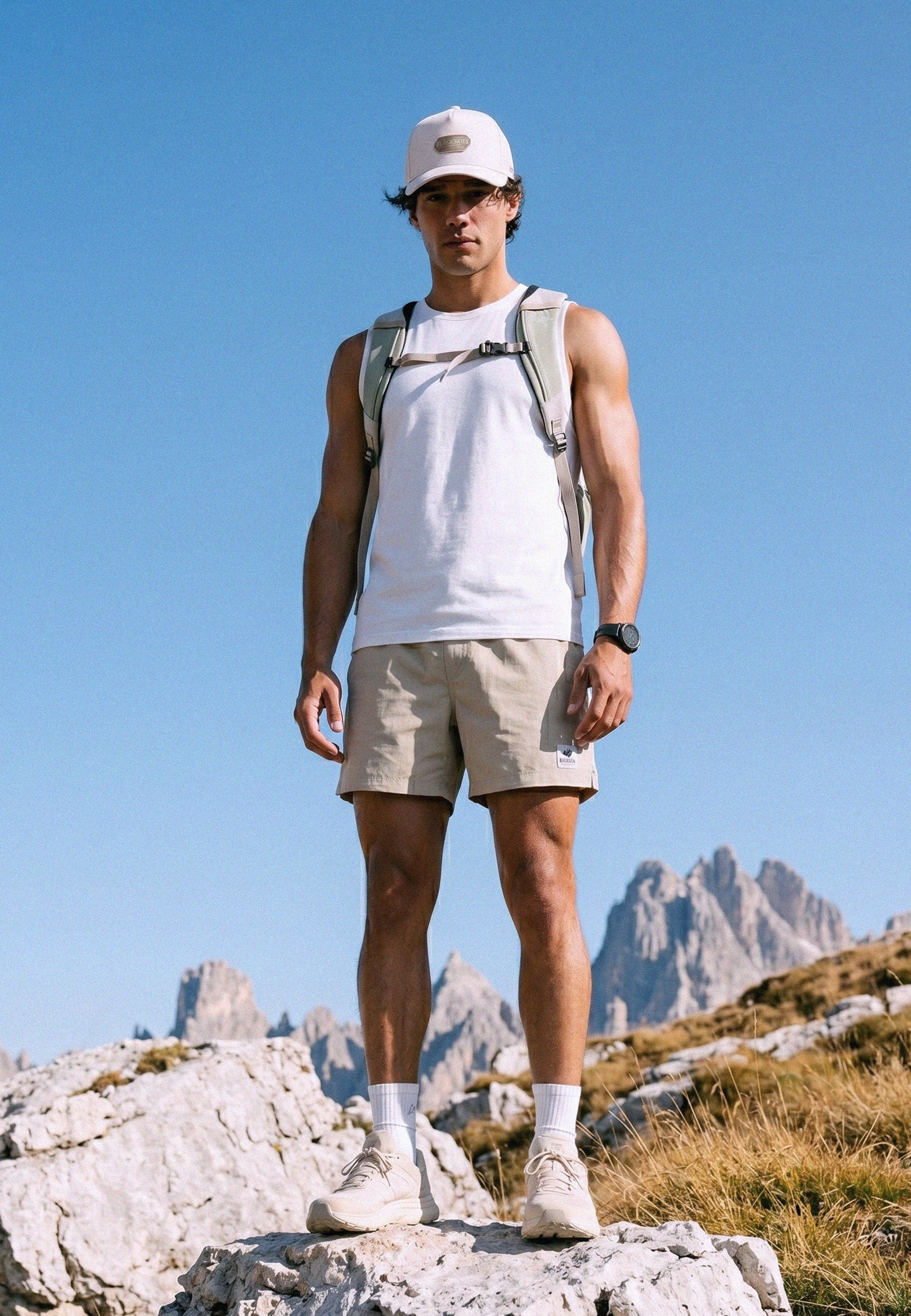 Person hiking with mountains in the background