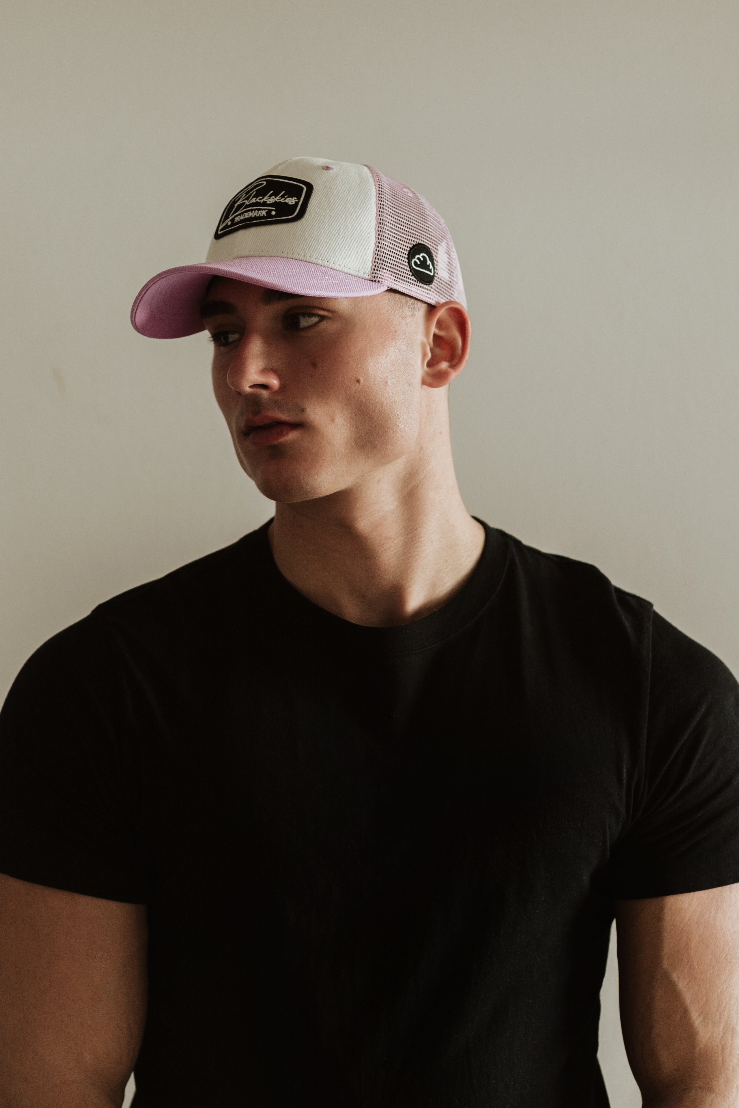 Blackskies-Race-Baseball-Cap-Trucker-Mesh-White-Pink-Model