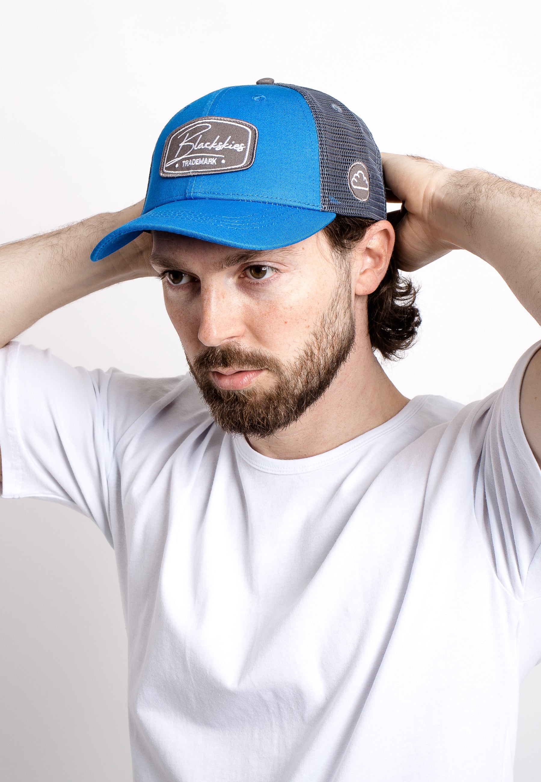 Blackskies Razor Trucker Hat Cap Baseball Blue Grey Mens Mesh Model