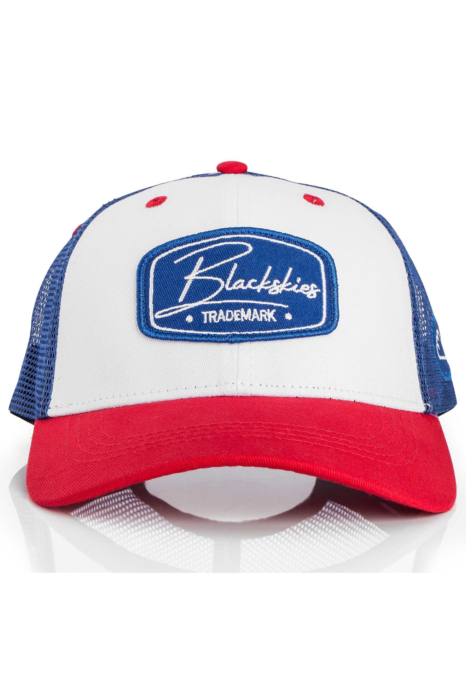 Blackskies-Razor-Baseball-Hat-White-Blue-Red-Snapback-Trucker-Mesh-Front