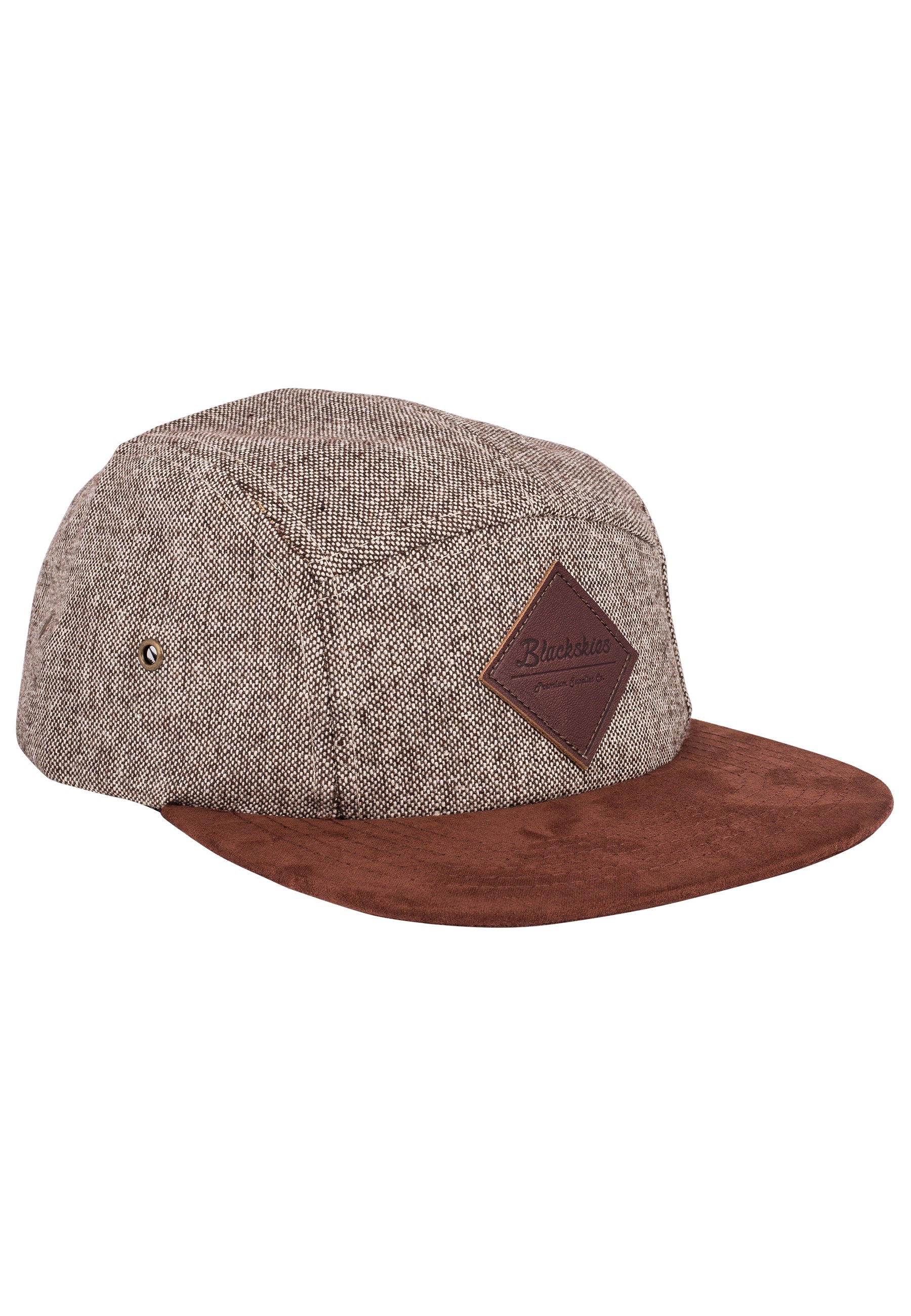Blackskies-Roots-5-Panel-Cap-Brown-Suede-Side
