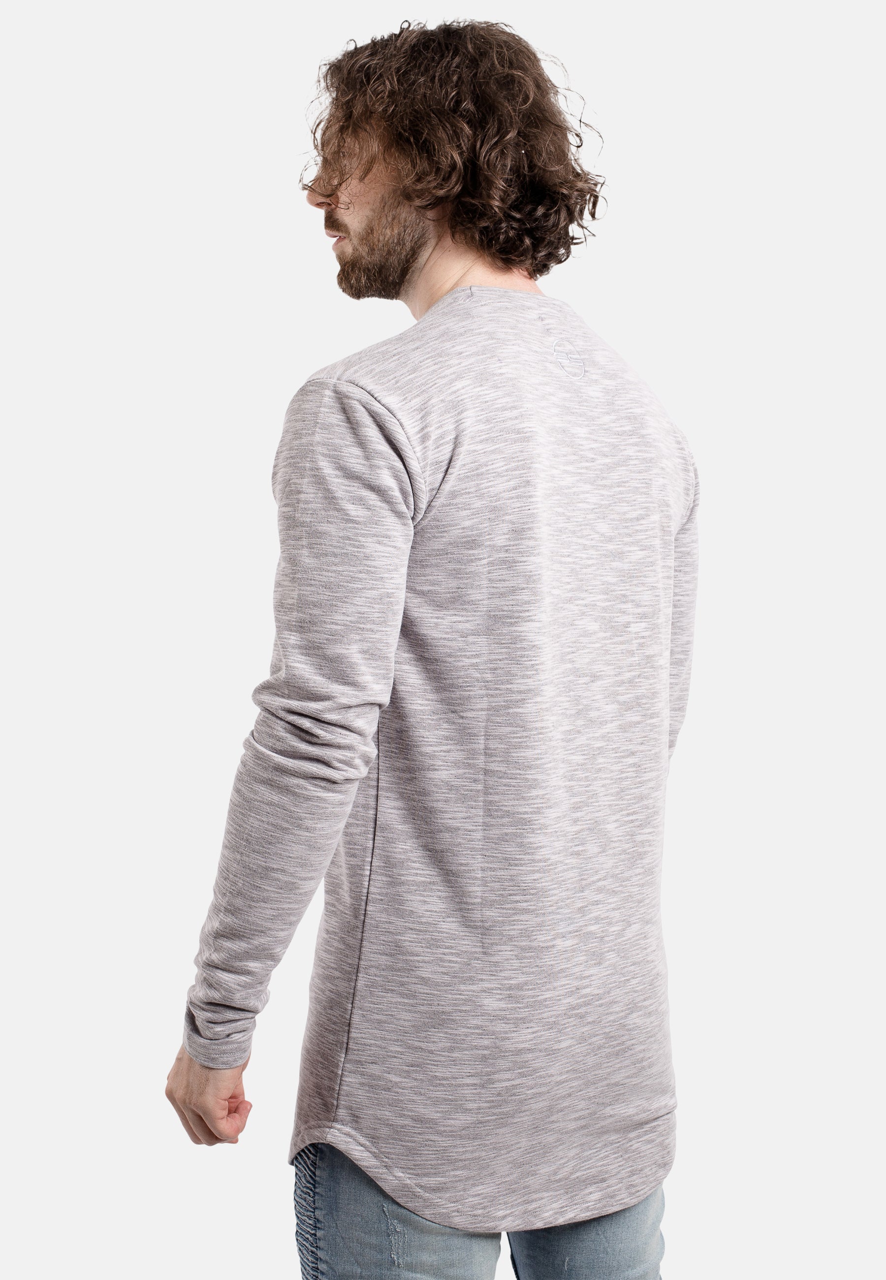 Blackskies-Round-Long-Sleeve-Longline-Sweater-Grey-Melange-Side
