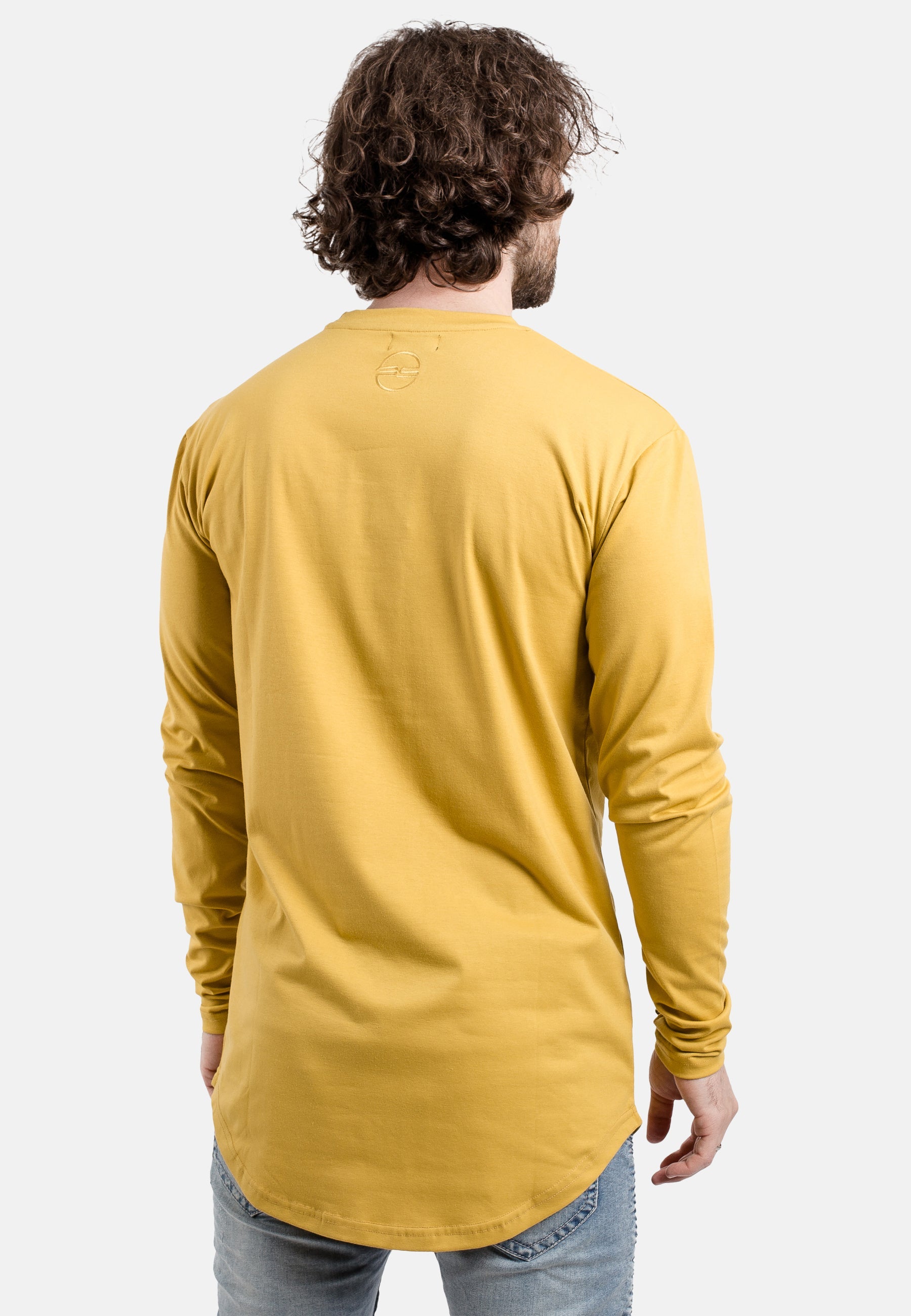 Blackskies-Round-Long-Sleeve-Longline-T-Shirt-Mustard-Back