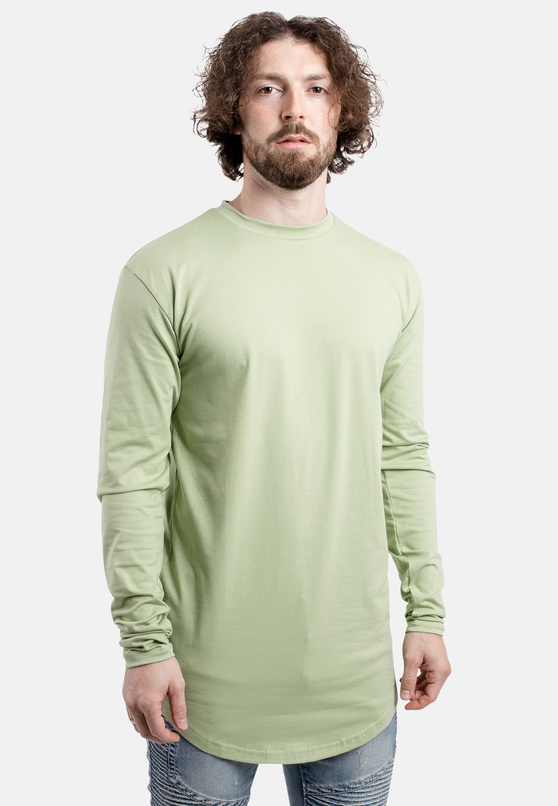 Blackskies-Round-Long-Sleeve-Longline-T-Shirt-Sage-Green-Side