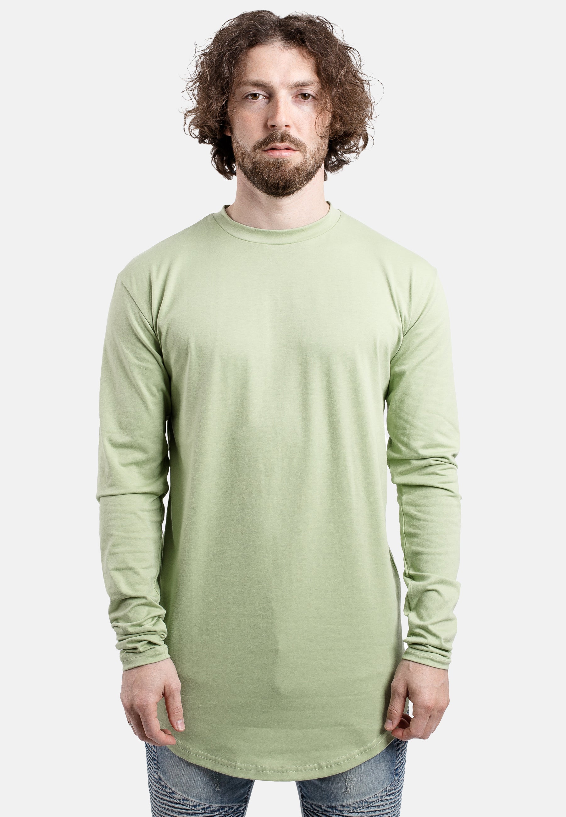 Blackskies-Round-Long-Sleeve-Longline-T-Shirt-Sage-Green