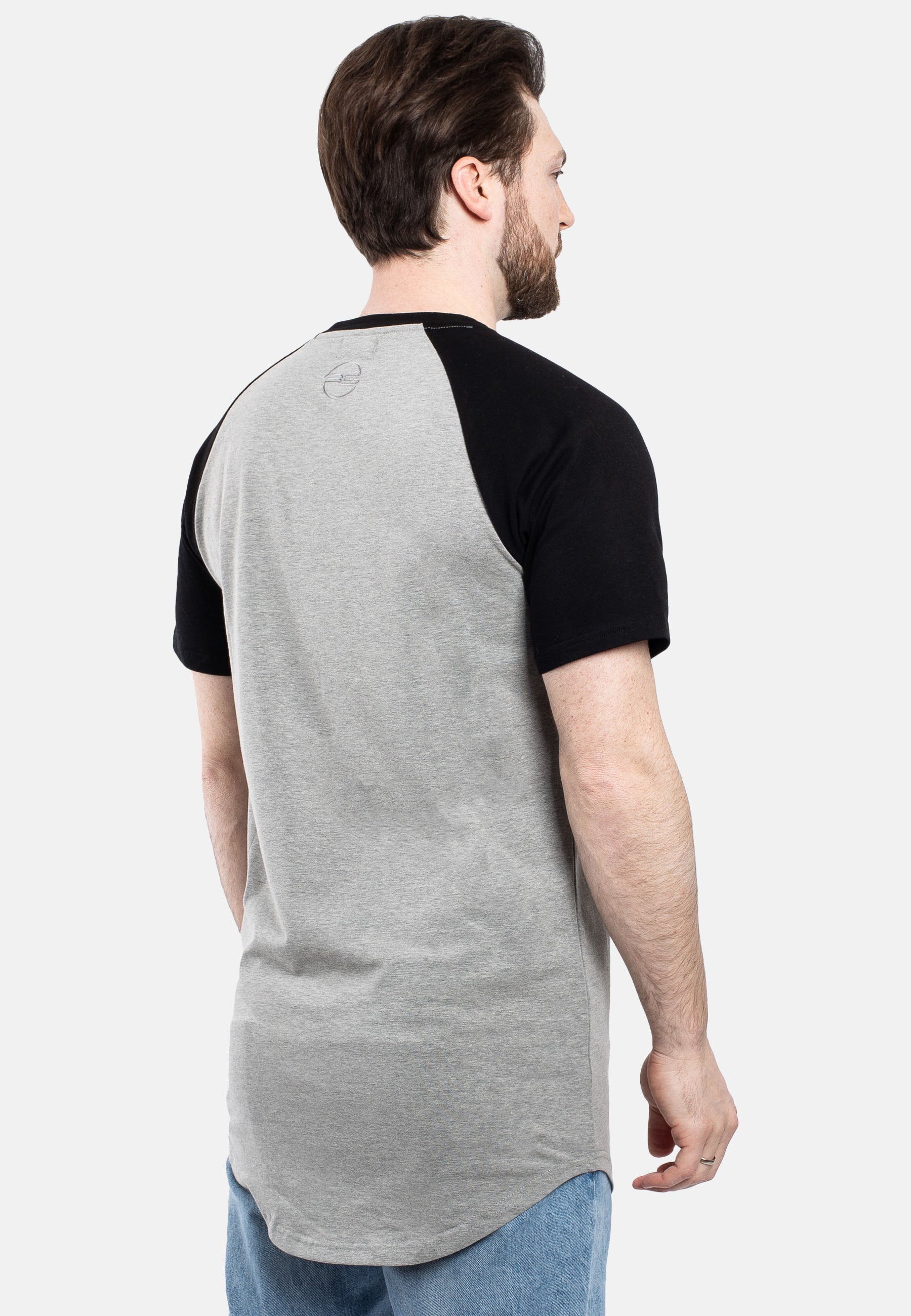 Blackskies-Round-Longline-Baseball-Short-Sleeve-T-Shirt-Grey-Black-Back-2