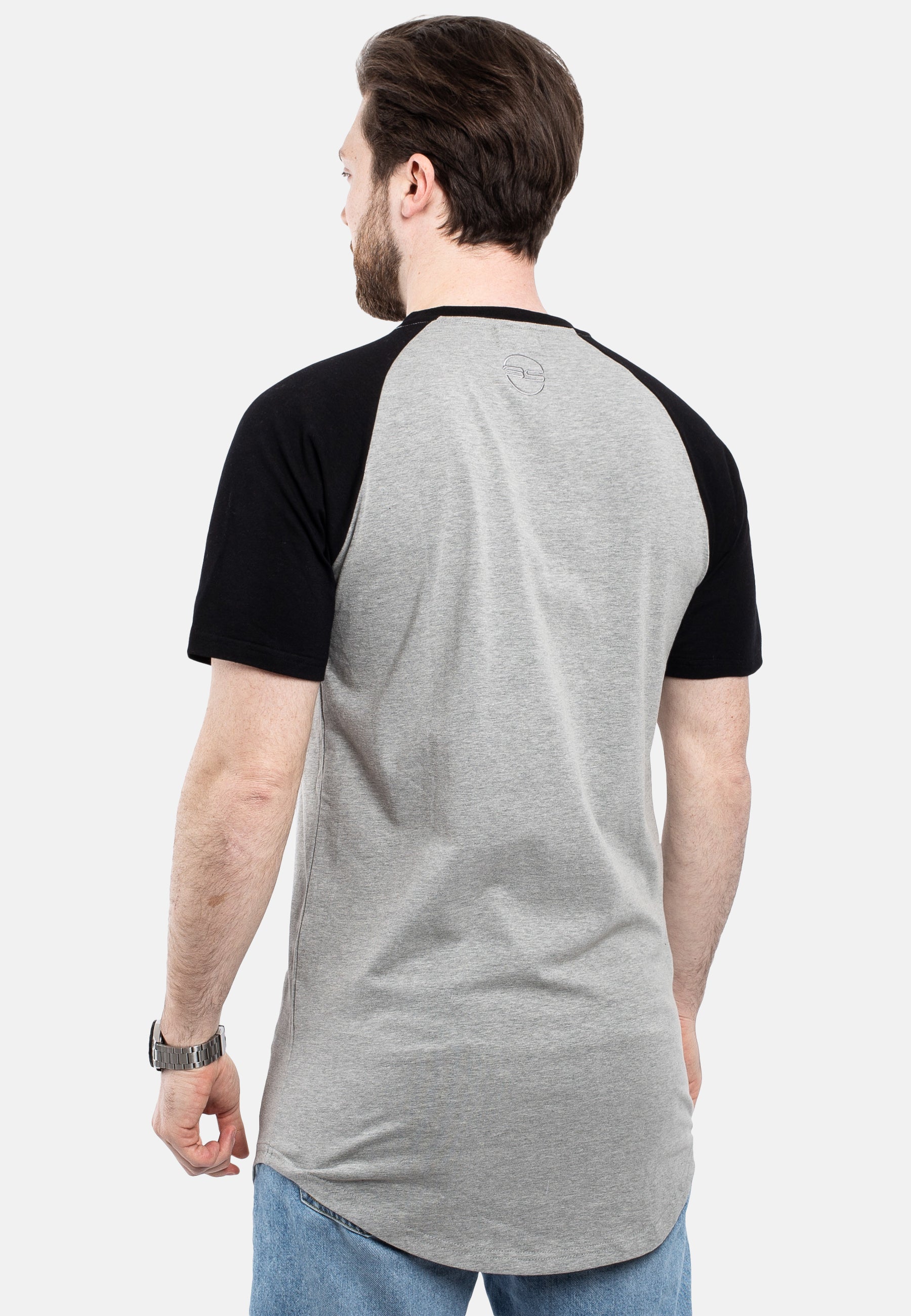 Blackskies-Round-Longline-Baseball-Short-Sleeve-T-Shirt-Grey-Black-Back