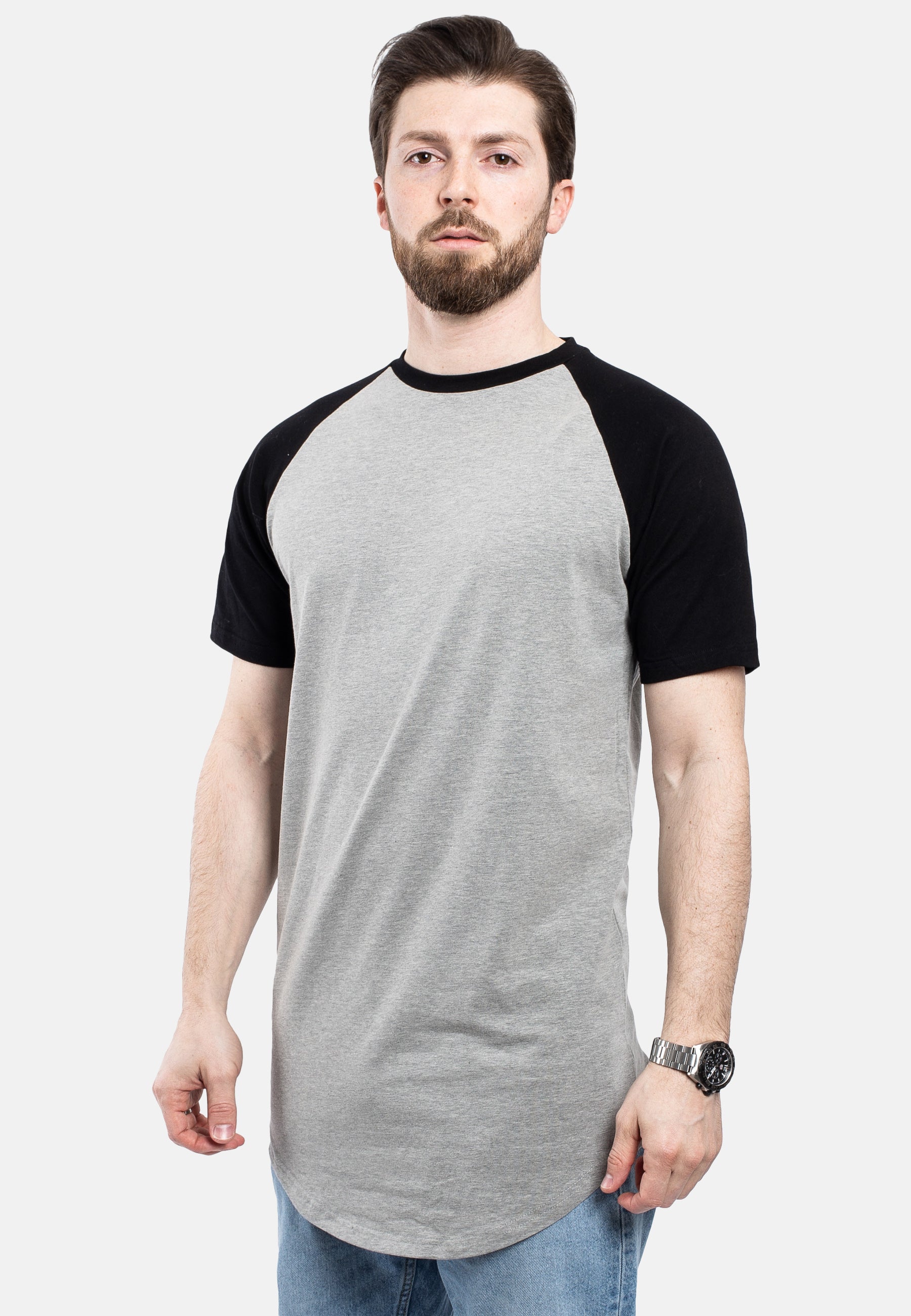Blackskies-Round-Longline-Baseball-Short-Sleeve-T-Shirt-Grey-Black-Side