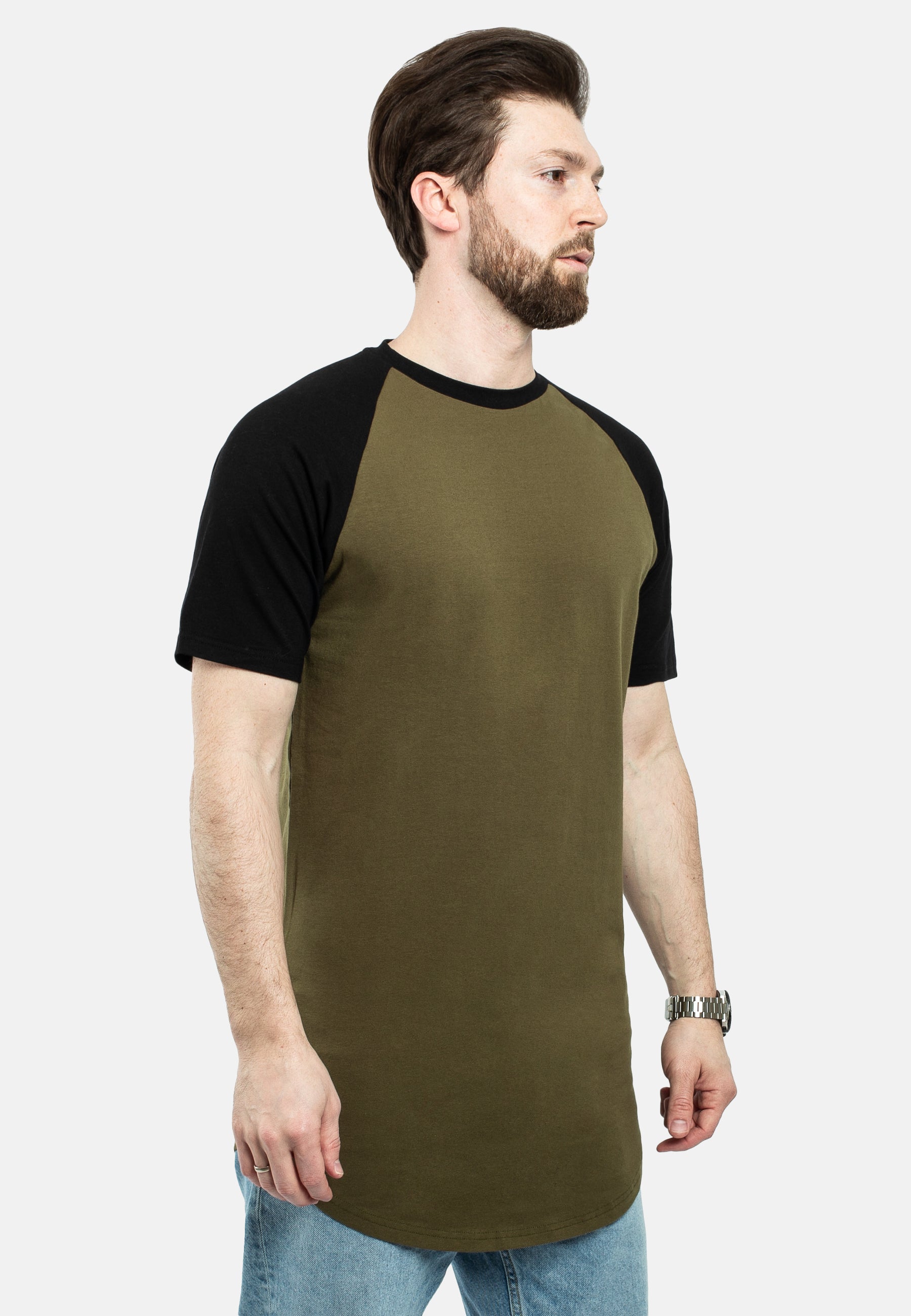 Blackskies-Round-Longline-Baseball-Short-Sleeve-T-Shirt-Olive-Black-Side-2