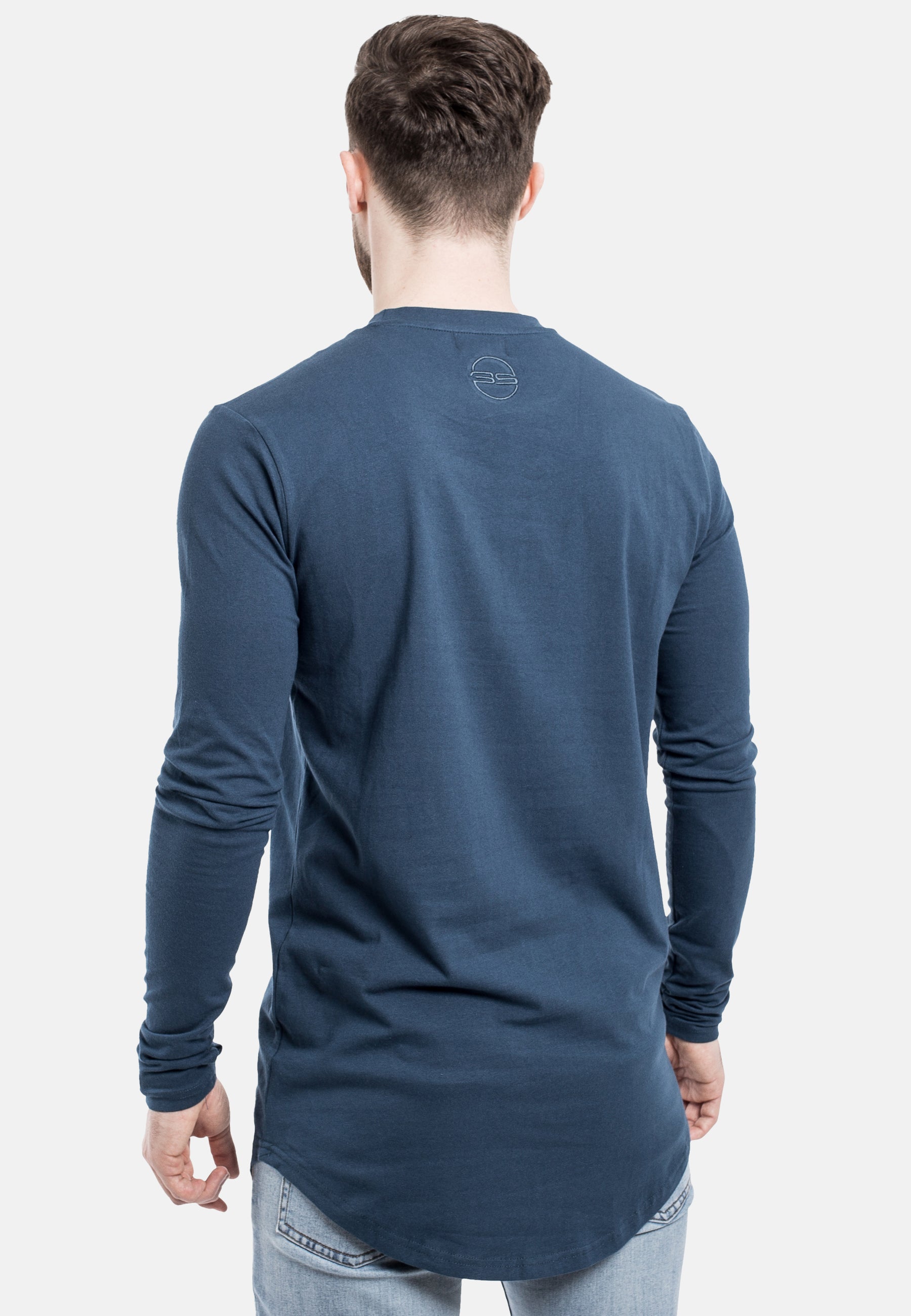 Blackskies-Round-Longline-Long-Sleeve-T-Shirt-Blue-Back