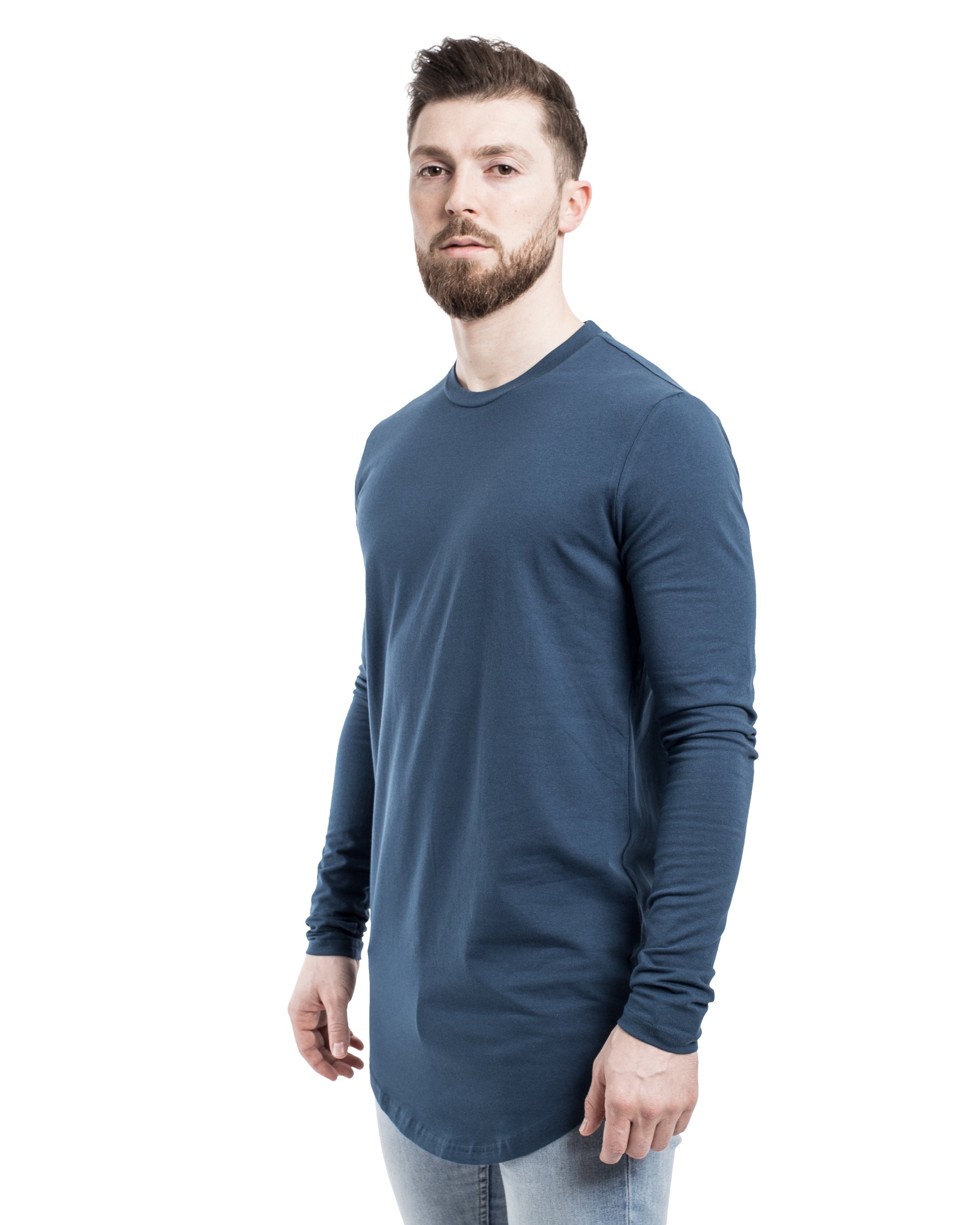 Blackskies-Round-Longline-Long-Sleeve-T-Shirt-Blue-Side