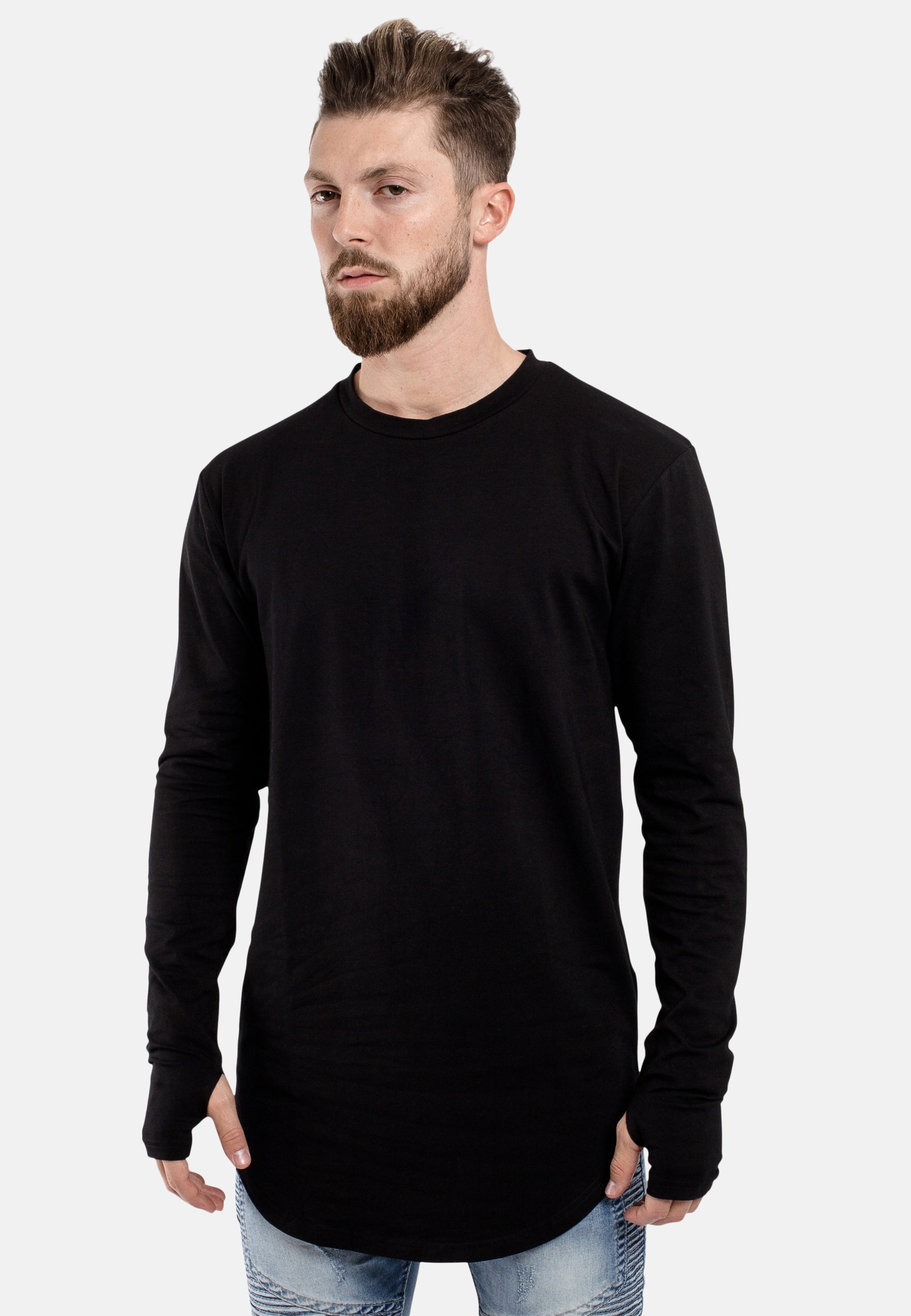 Blackskies-Round-Longline-Long-Sleeved-T-Shirt-Black-Side