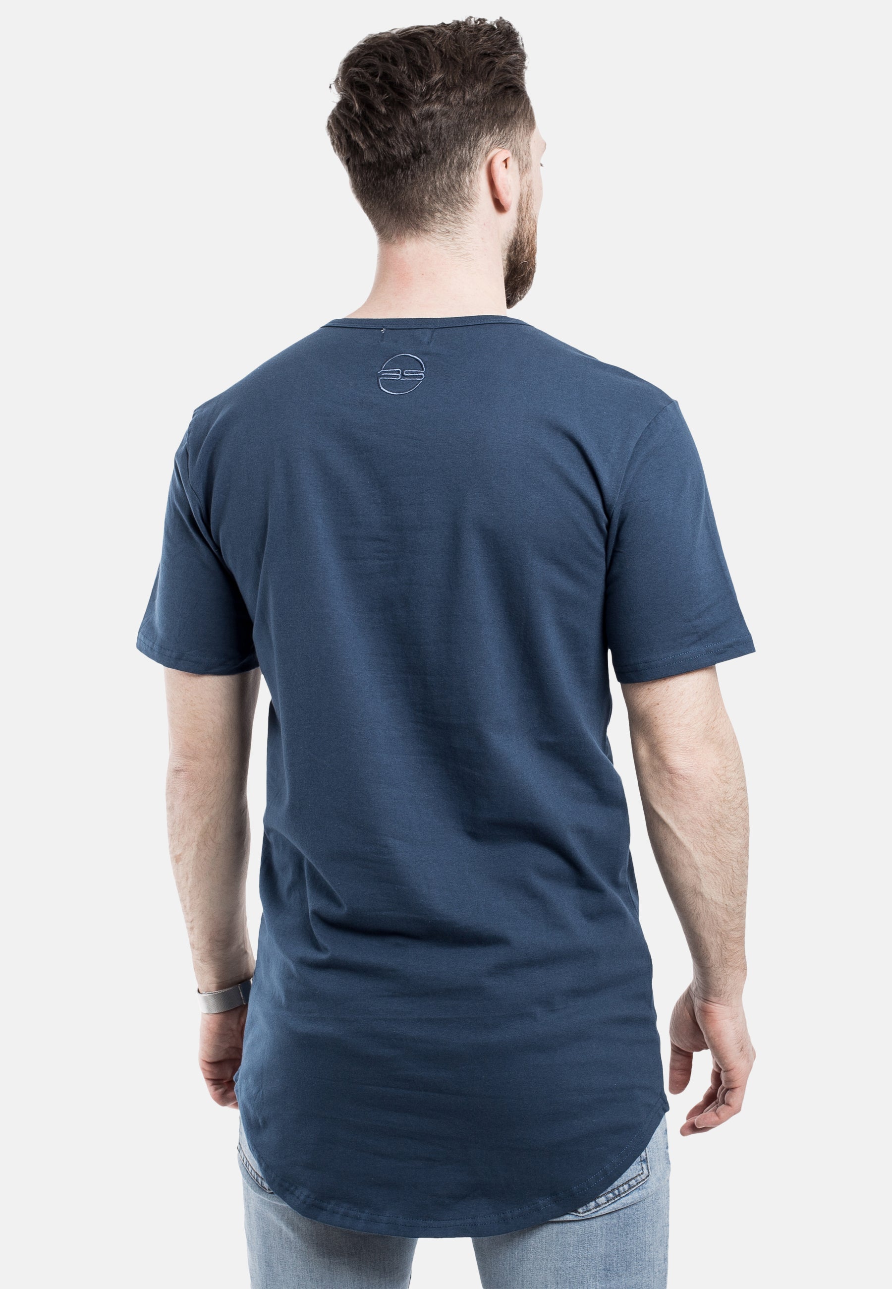 Blackskies-Round-Longline-T-Shirt-Blue-Curved-Hem-Back