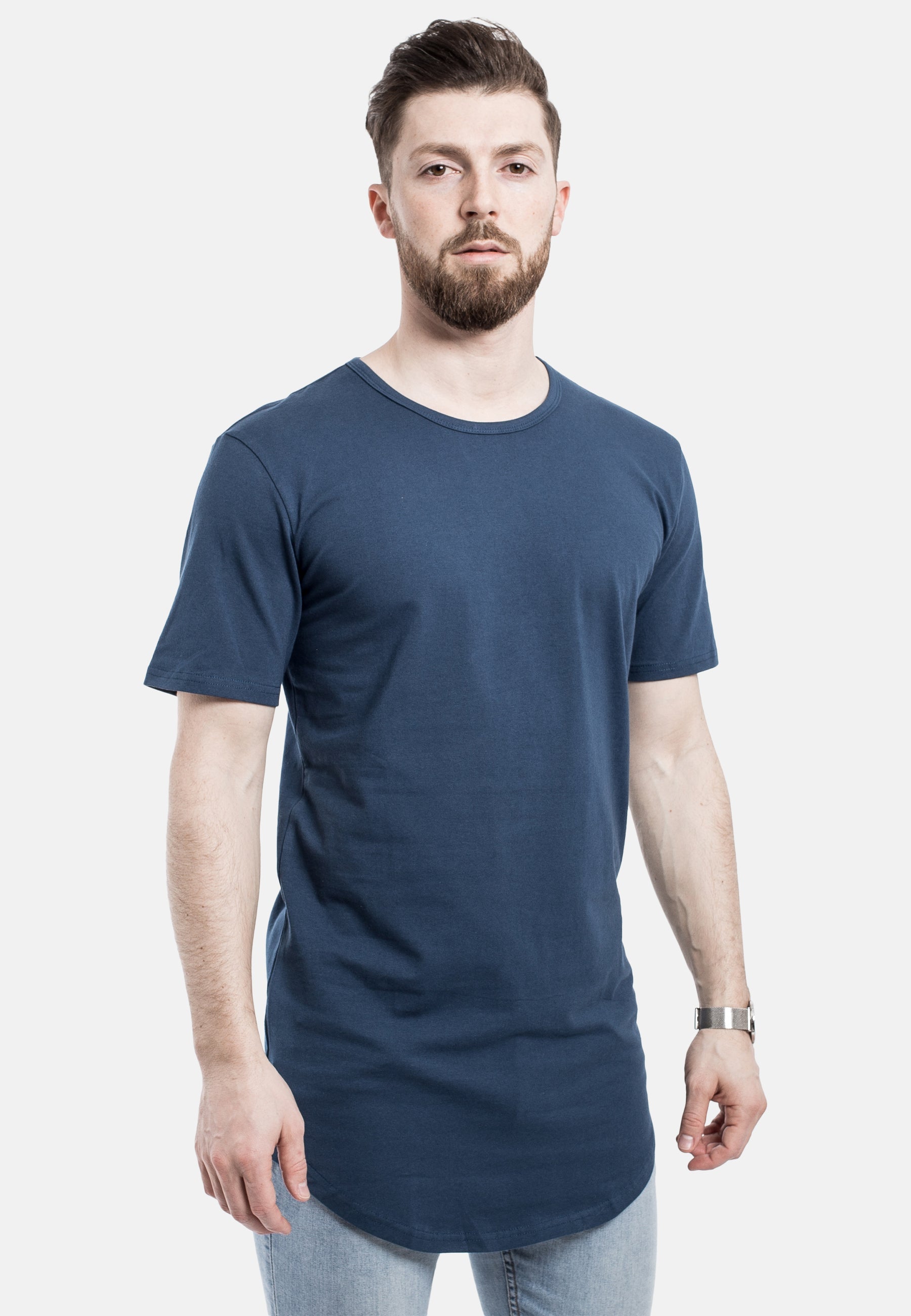 Blackskies-Round-Longline-T-Shirt-Blue-Curved-Hem-Side-2