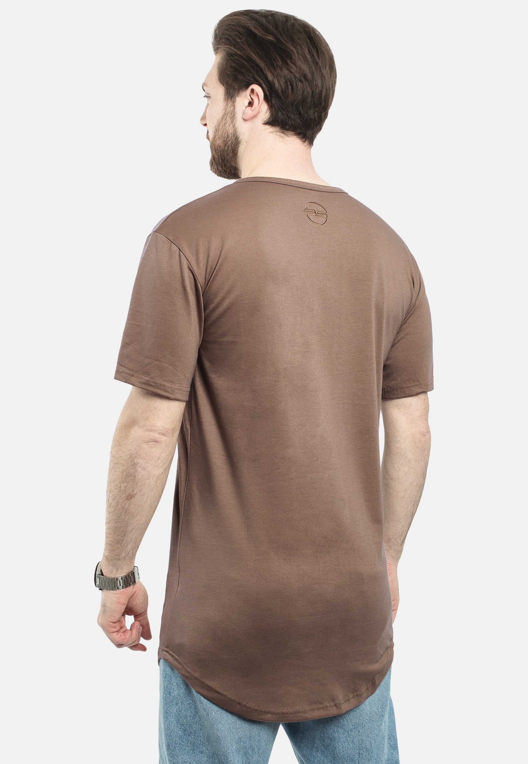 Blackskies-Round-Longline-T-Shirt-Brown-Back-Long-Tee-Curved