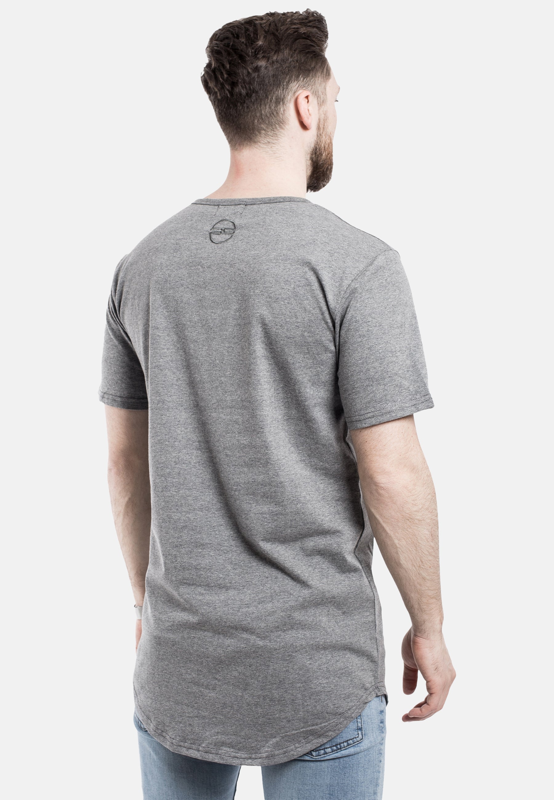 Blackskies-Round-Longline-T-Shirt-Grey-Curved-Hem-Back-Model