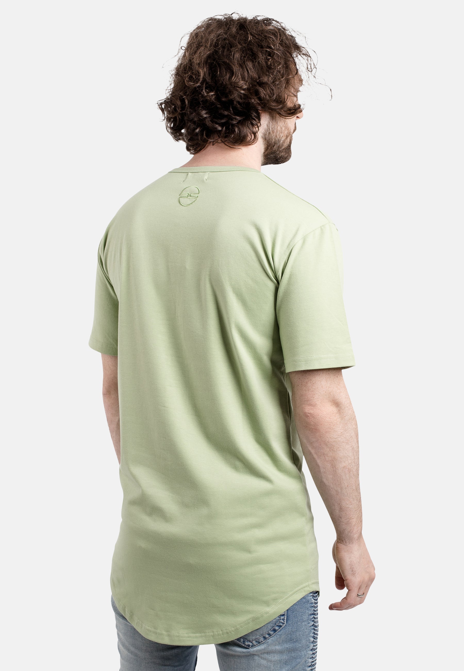 Blackskies-Round-Longline-T-Shirt-Sage-Green-Elongated-Back