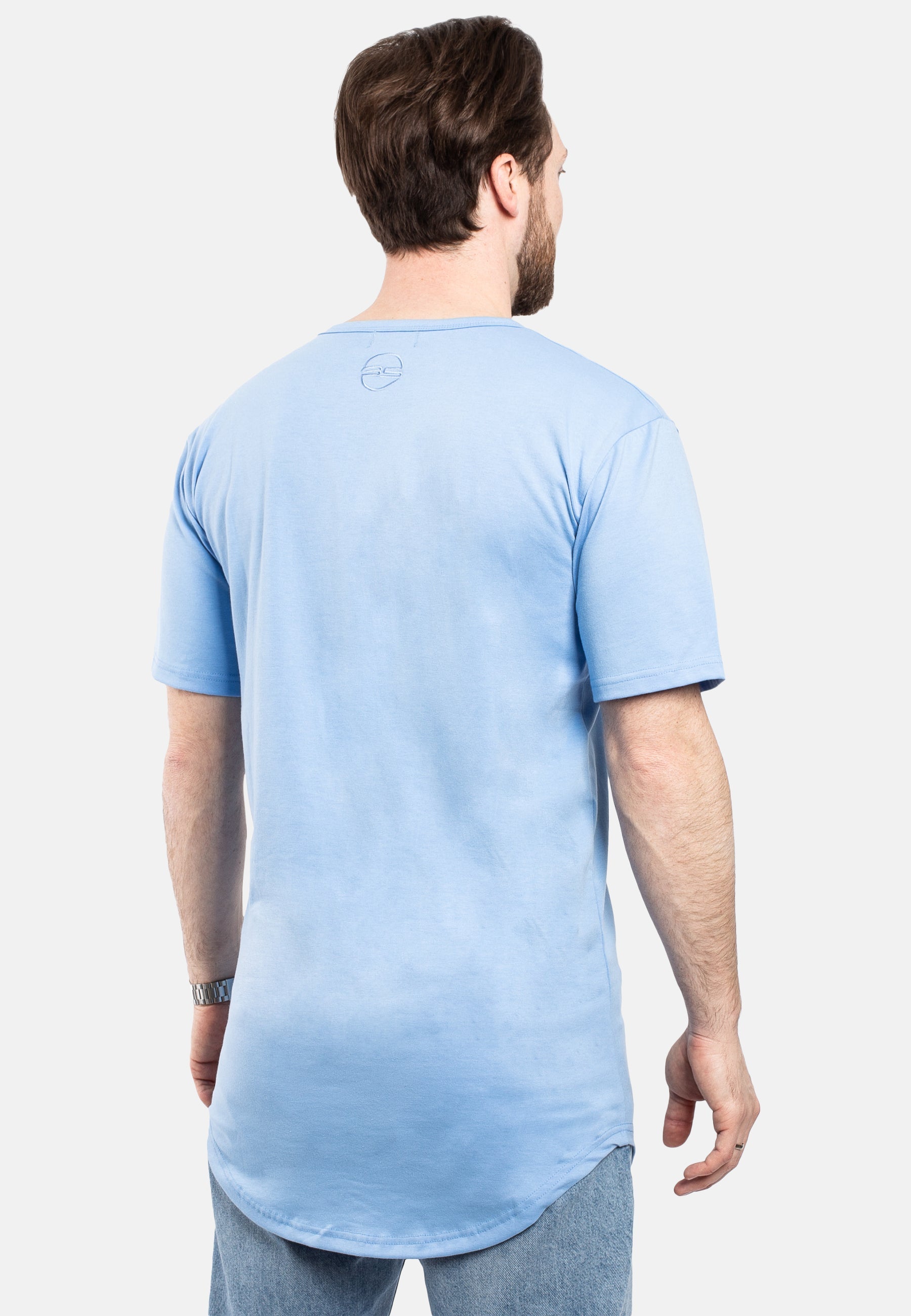 Blackskies-Round-Longline-T-Shirt-Sky-Blue-Mens-Curved-Tee-Back-2