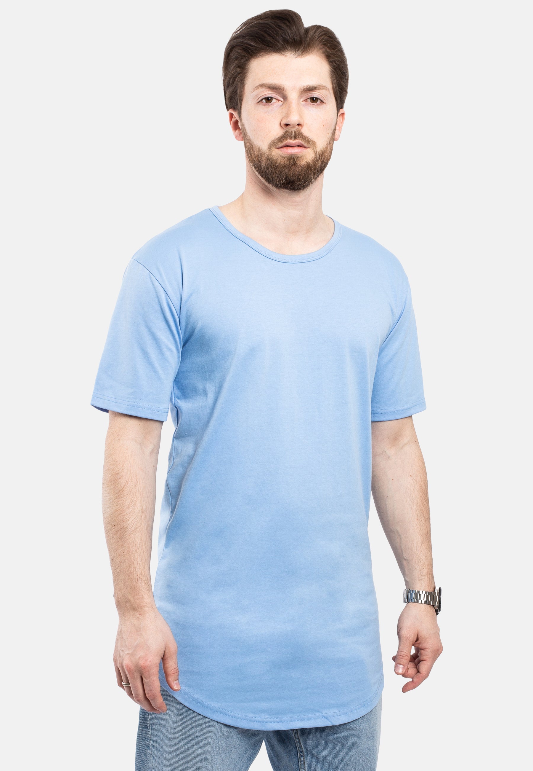Blackskies-Round-Longline-T-Shirt-Sky-Blue-Mens-Curved-Tee-Side-2
