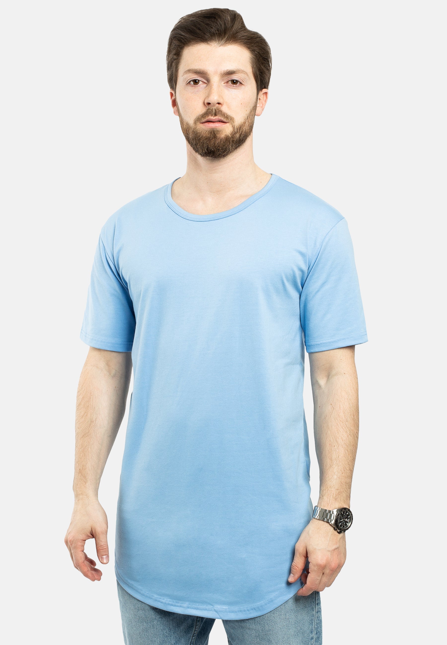 Blackskies-Round-Longline-T-Shirt-Sky-Blue-Mens-Curved-Tee-Side