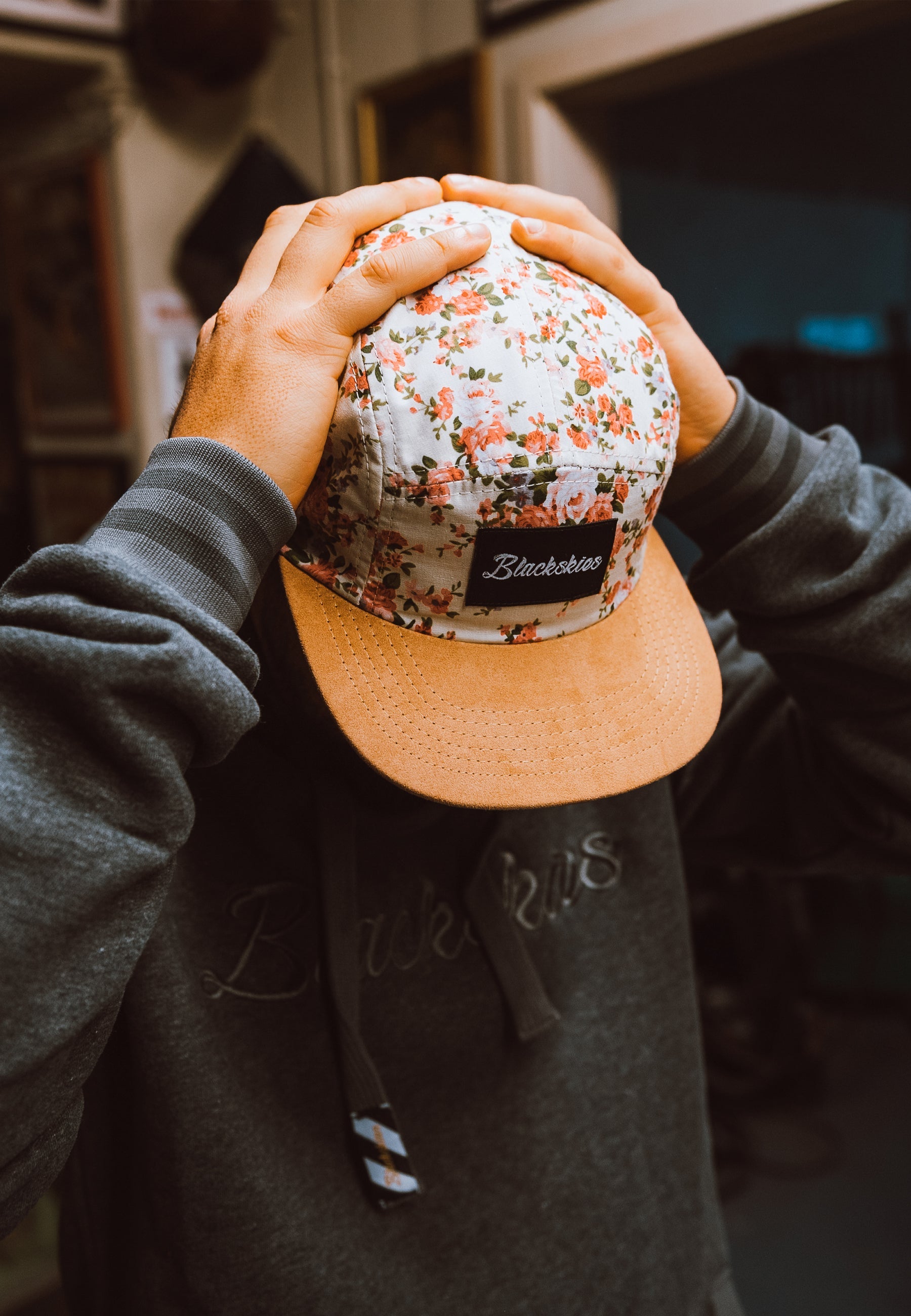 Blackskies-Sakura-5-Panel-Hat-Model-Cheery-Blossom