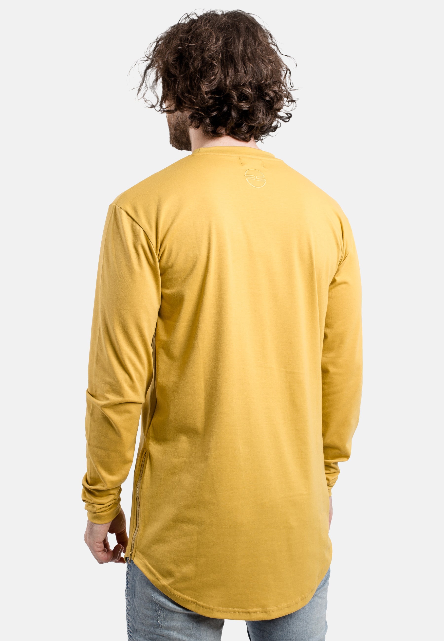 Blackskies-Side-Zip-Long-Sleeve-Longline-T-Shirt-Mustard-Back-Zipper