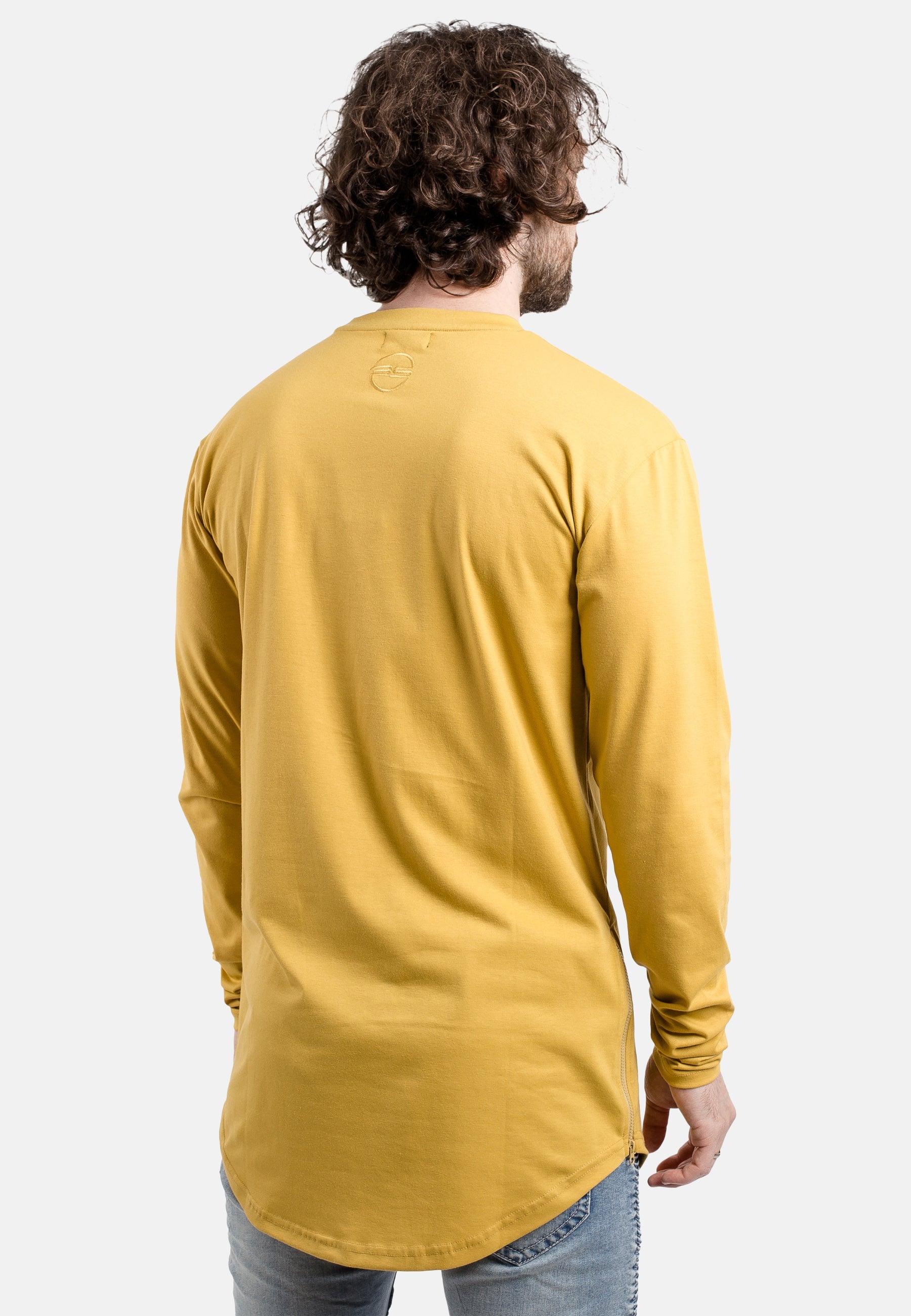 Blackskies-Side-Zip-Long-Sleeve-Longline-T-Shirt-Mustard-Back