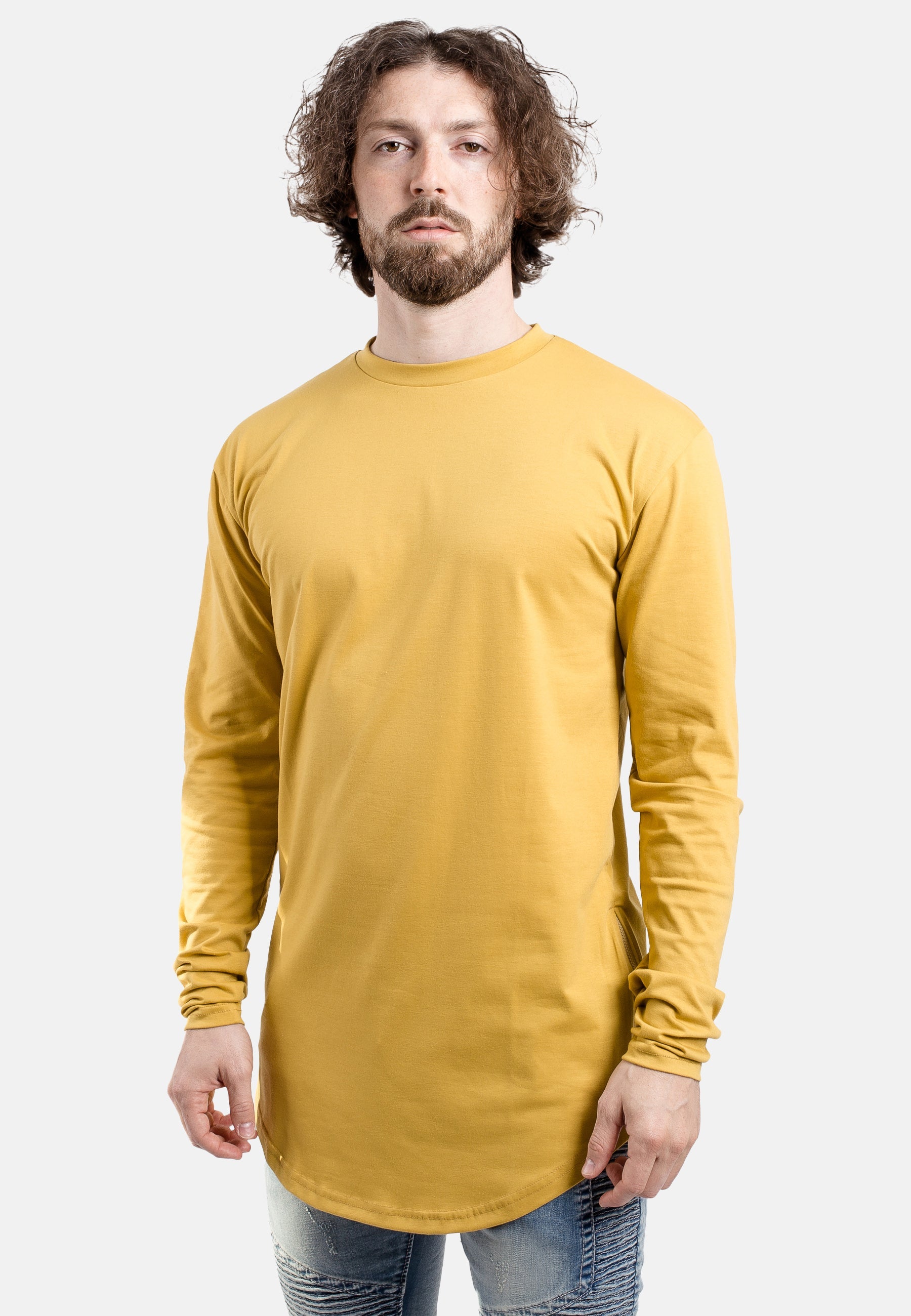 Blackskies-Side-Zip-Long-Sleeve-Longline-T-Shirt-Mustard-Curved-Side