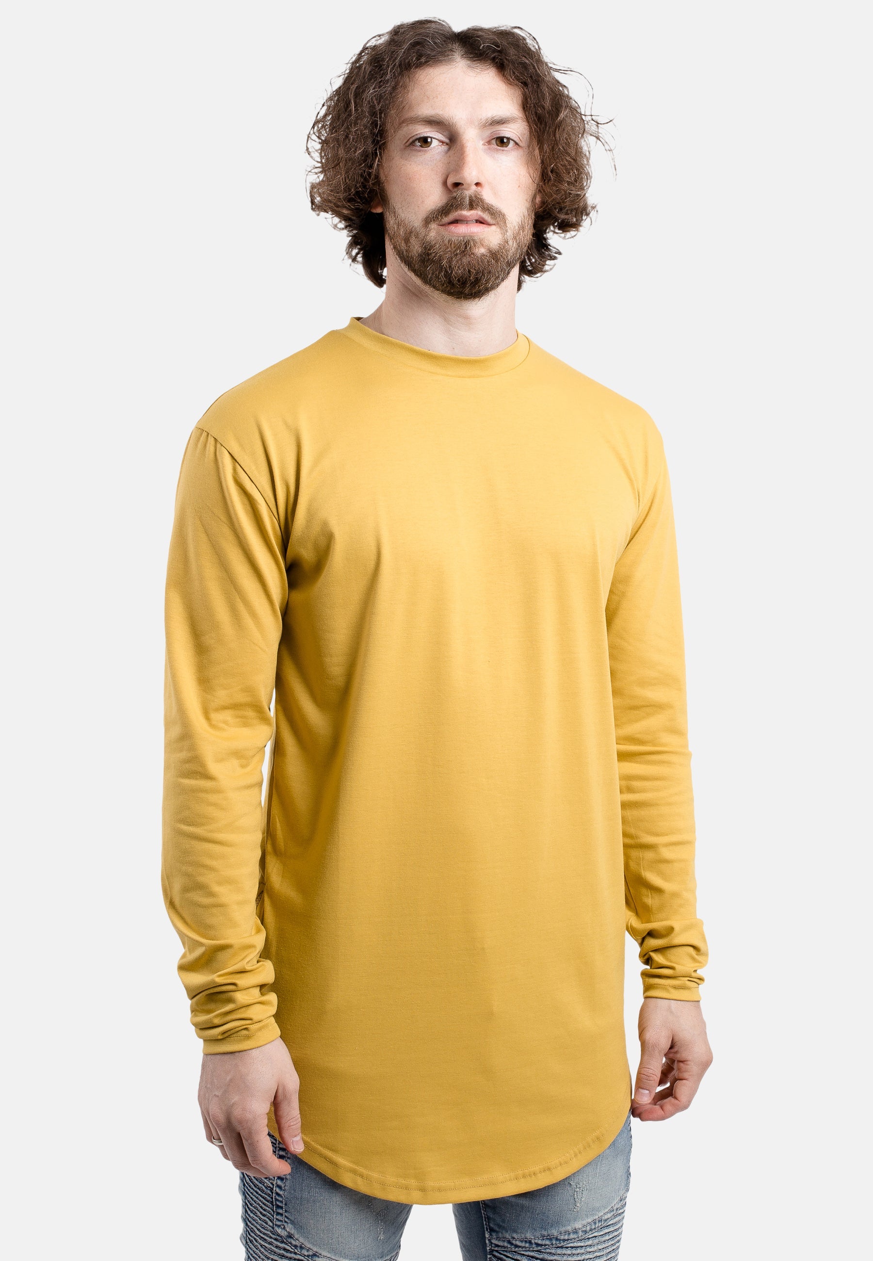 Blackskies-Side-Zip-Long-Sleeve-Longline-T-Shirt-Mustard-Side-Curved-Fashion-Tee