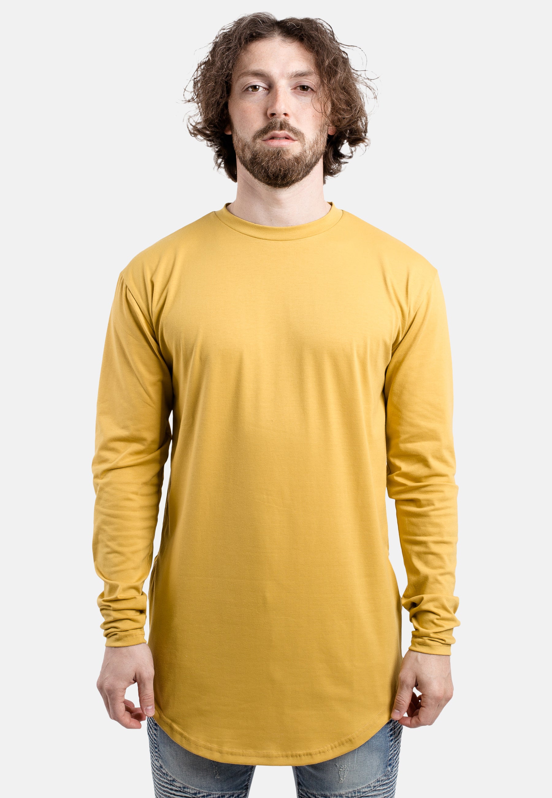 Blackskies-Side-Zip-Long-Sleeve-Longline-T-Shirt-Mustard