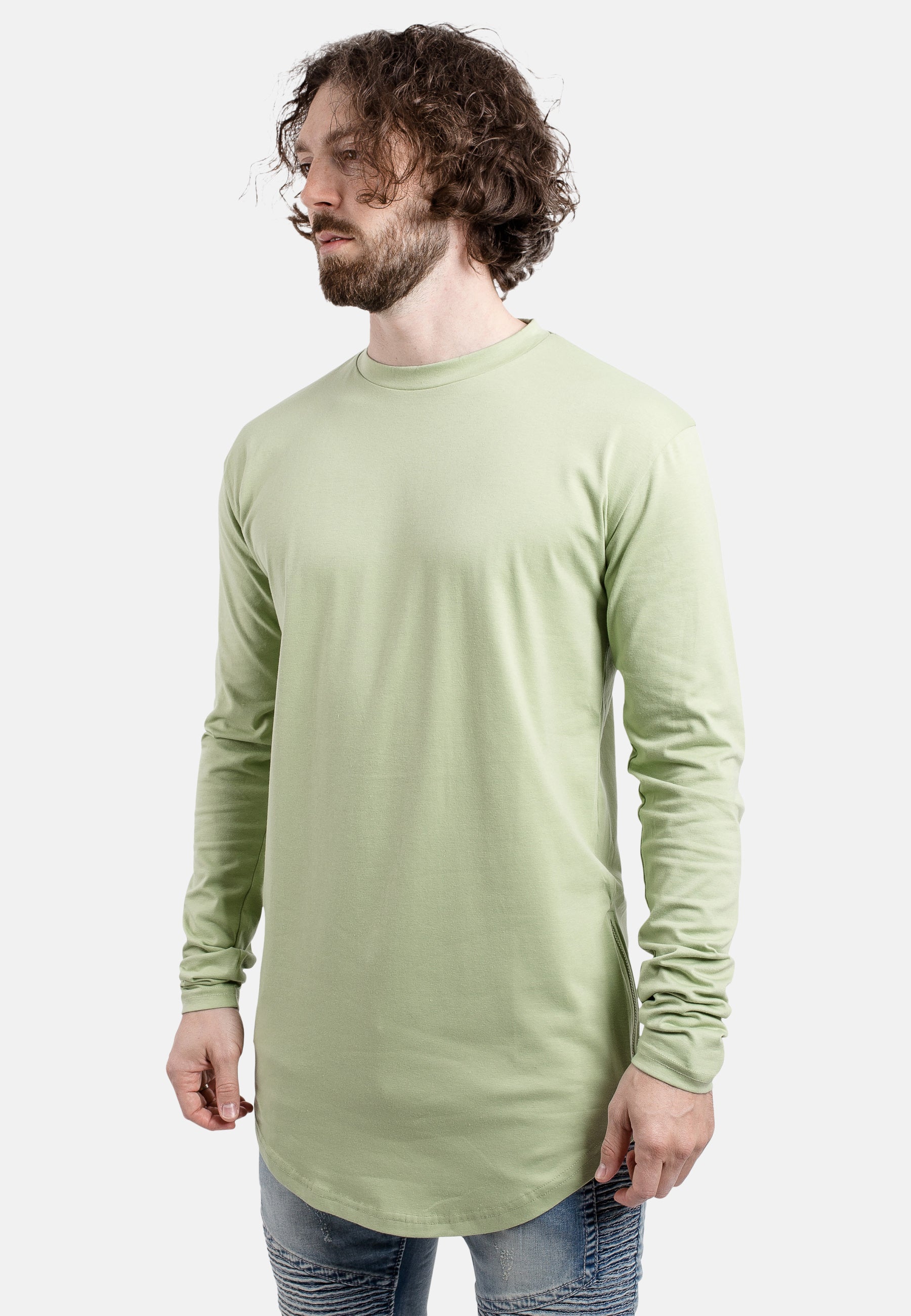 Blackskies-Side-Zip-Long-Sleeve-Longline-T-Shirt-Sage-Green-Side