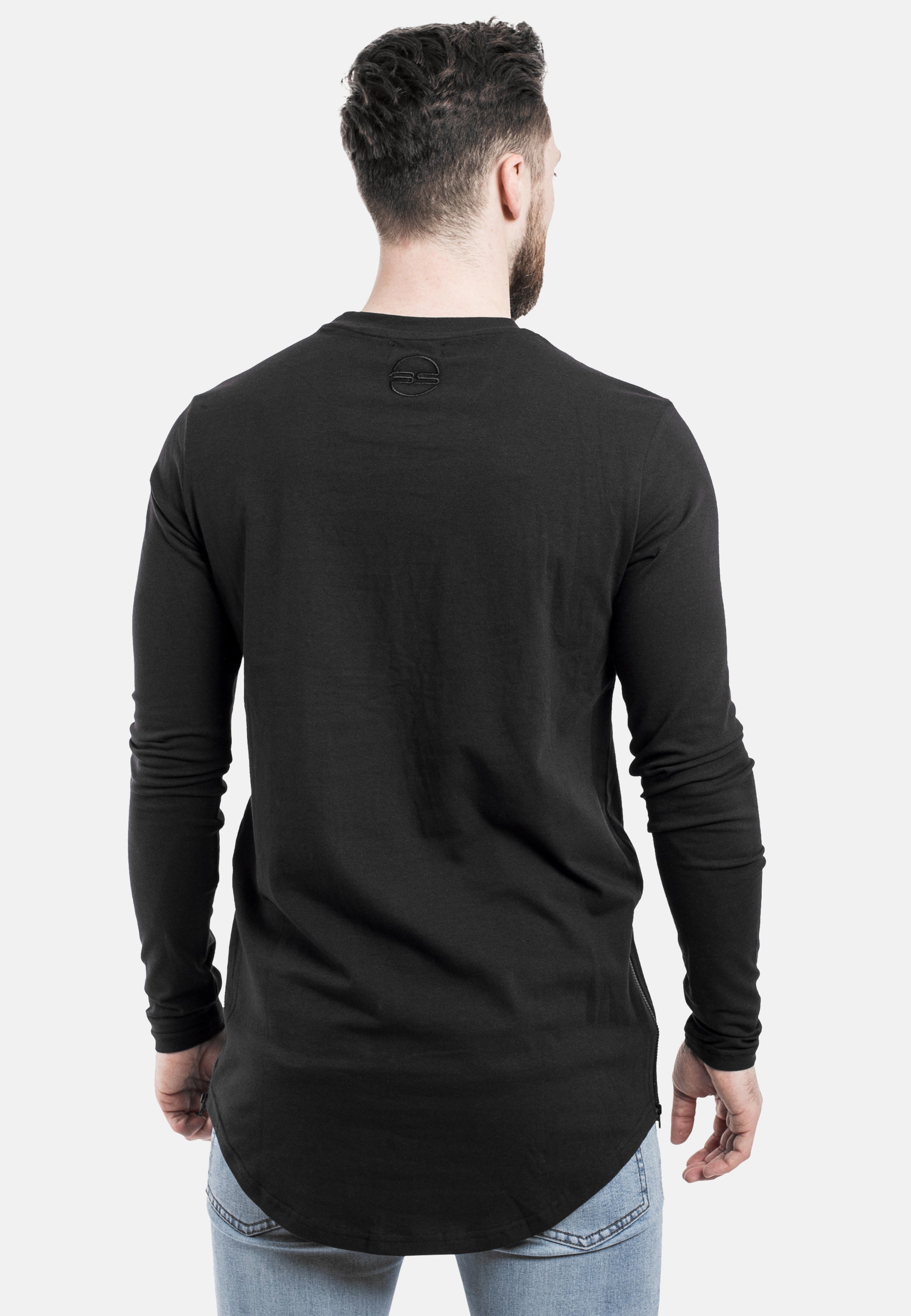 Side Zip Long Sleeve Longline T-Shirt Black - Blackskies | Premium