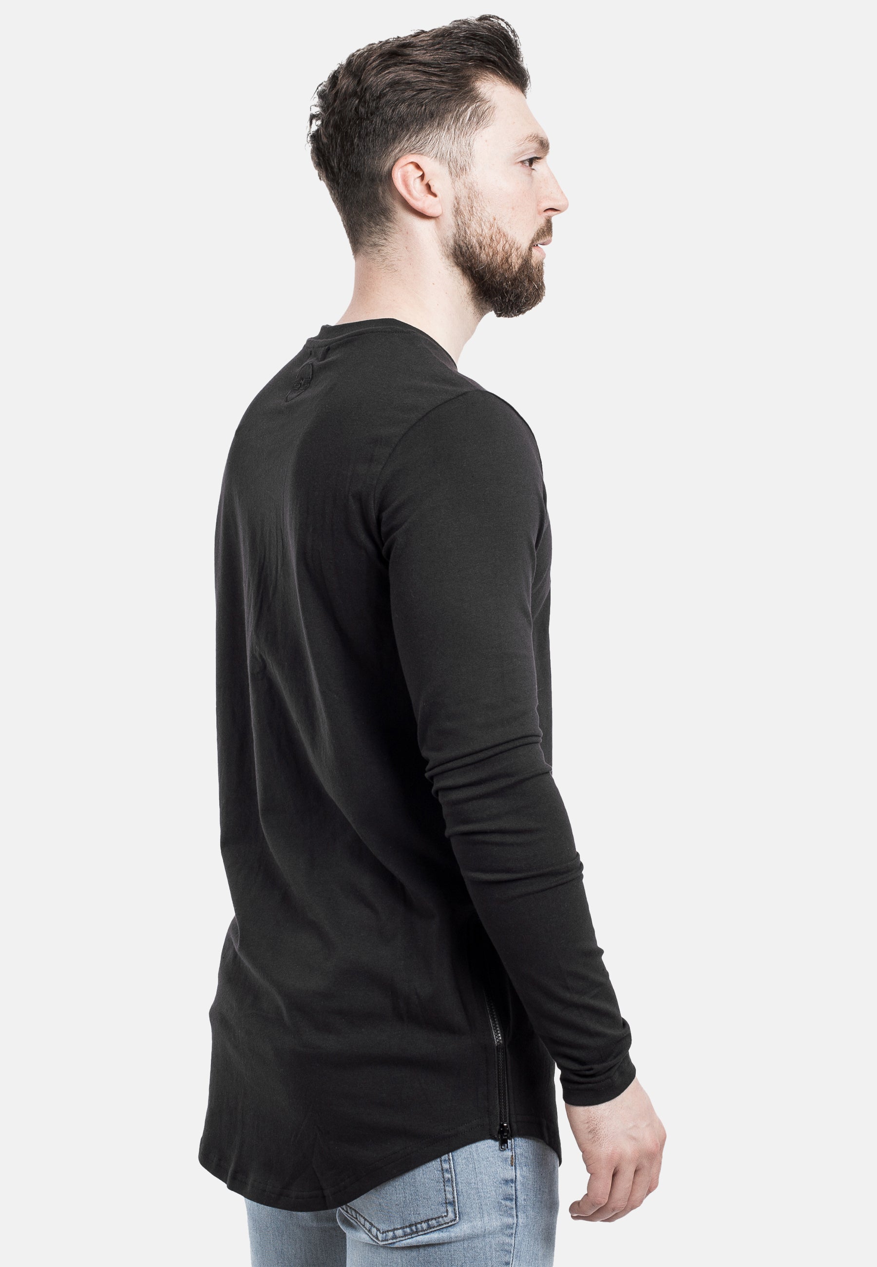 Blackskies-Side-Zip-Longline-Long-Sleeve-T-Shirt-Black-Curved-Hem-Side-2