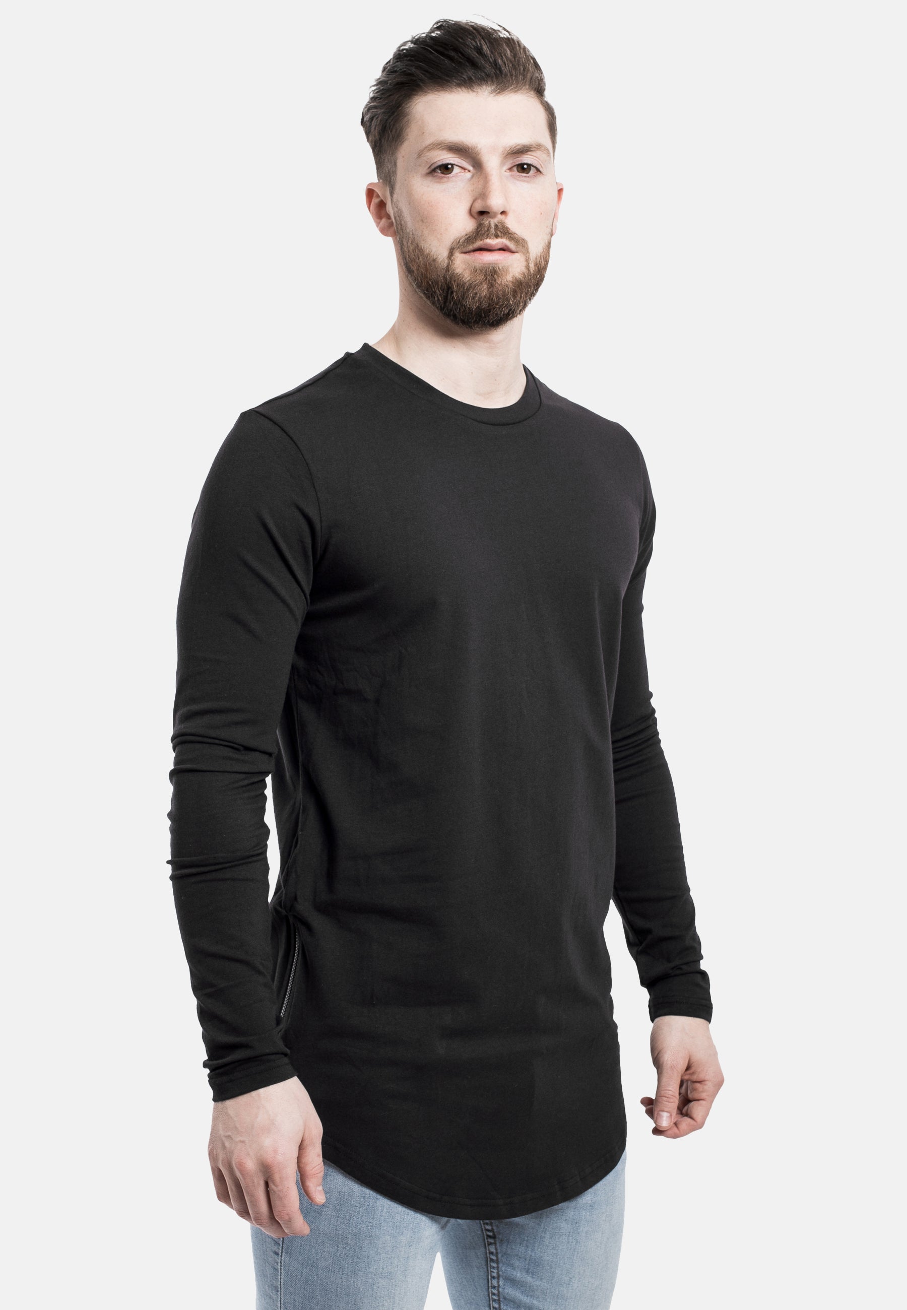 Blackskies-Side-Zip-Longline-Long-Sleeve-T-Shirt-Black-Curved-Hem-Side-3