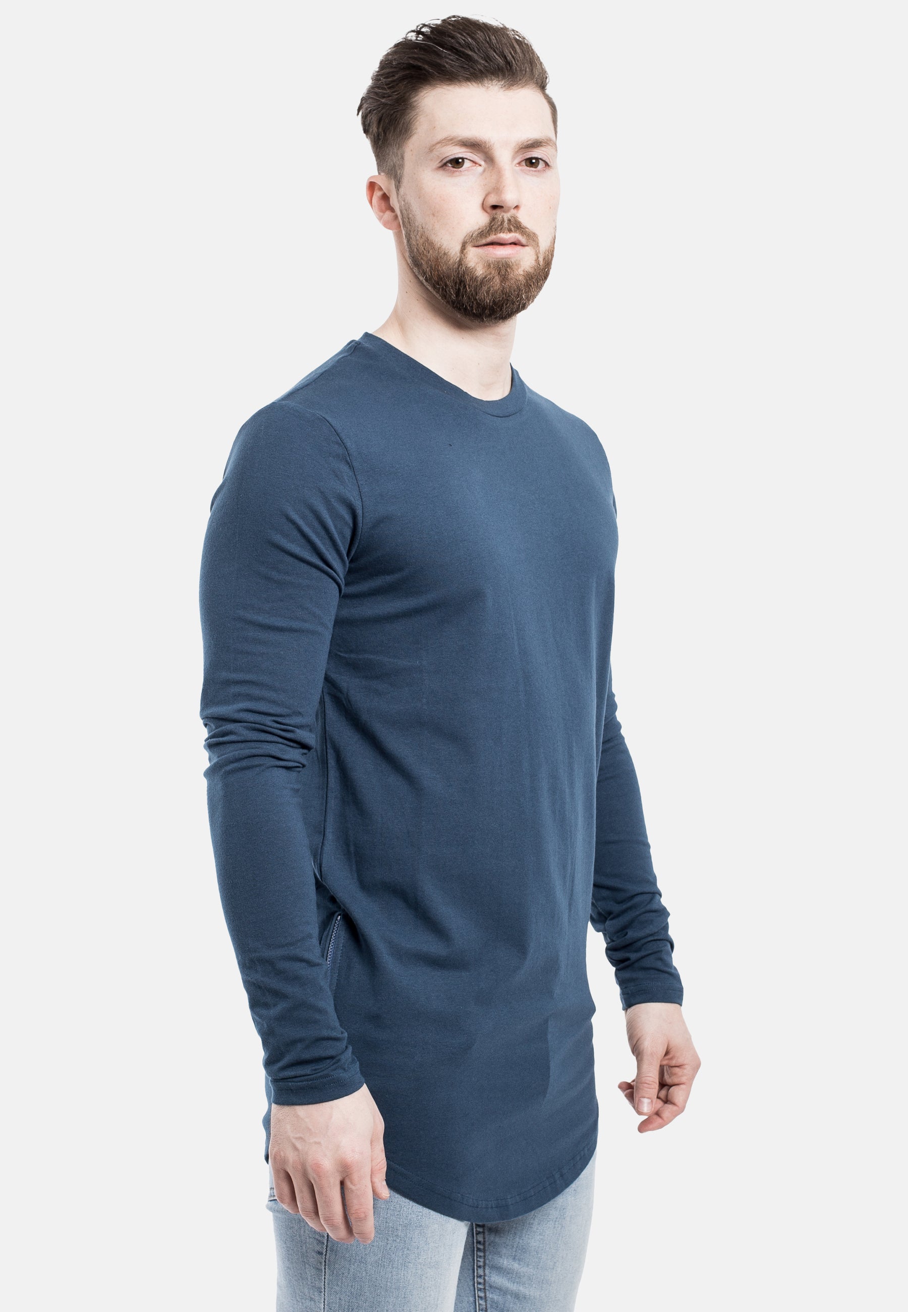 Blackskies-Side-Zip-Longline-Long-Sleeve-T-Shirt-Blue-Curved-Hem-Side-3