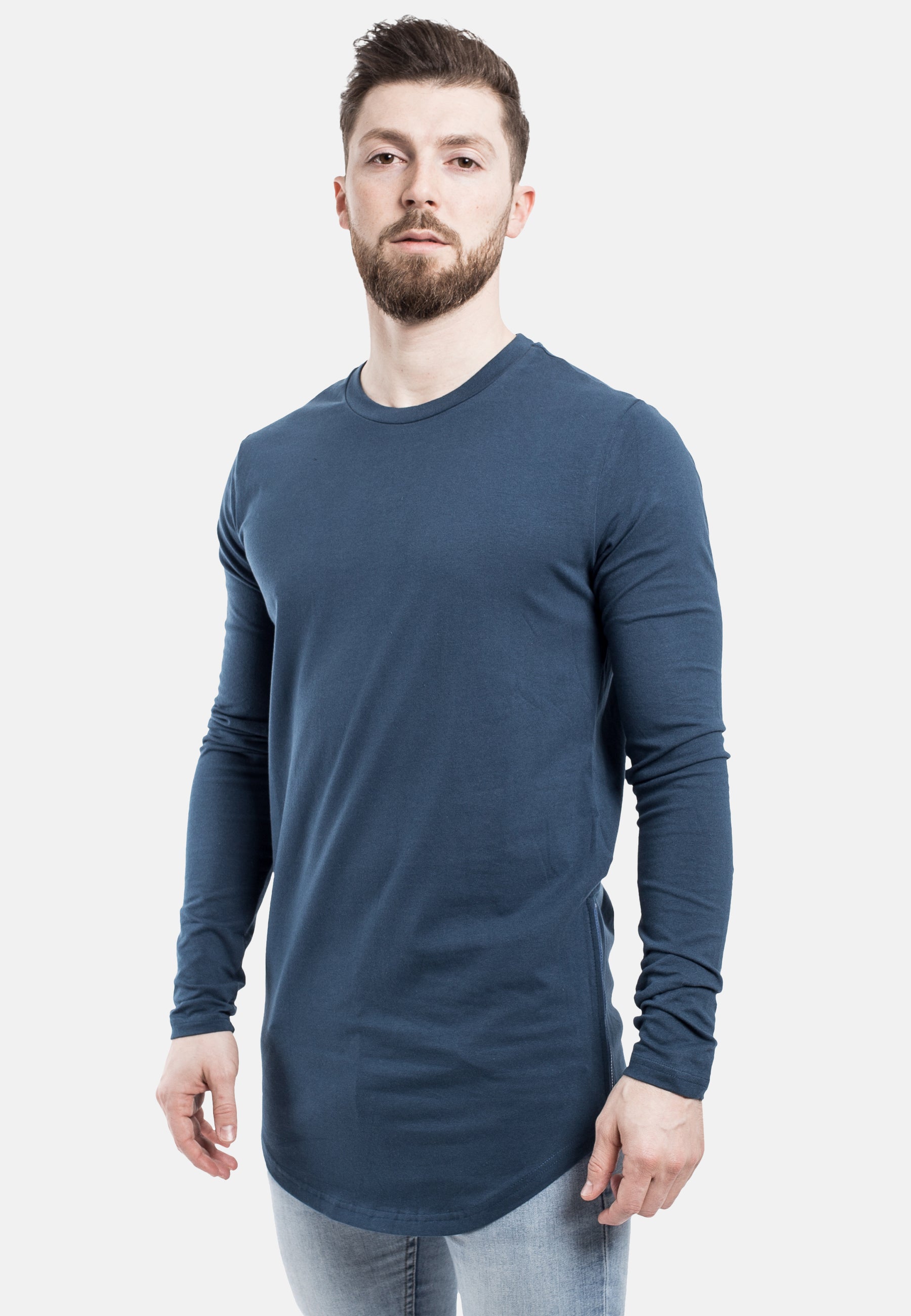 Blackskies-Side-Zip-Longline-Long-Sleeve-T-Shirt-Blue-Curved-Hem-Side