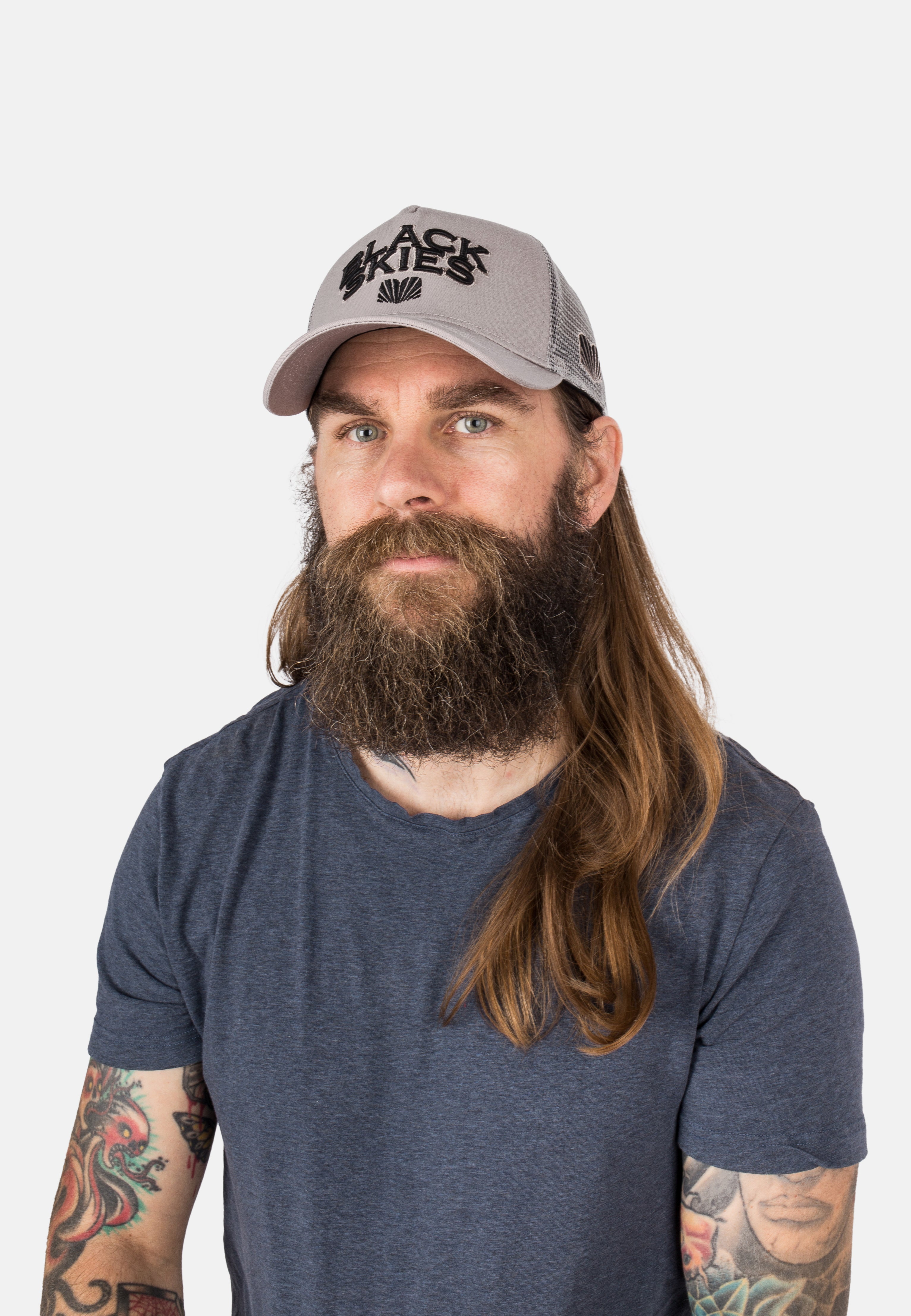 Blackskies-Team-Baseball-Cap-Grey-Black-Model-2