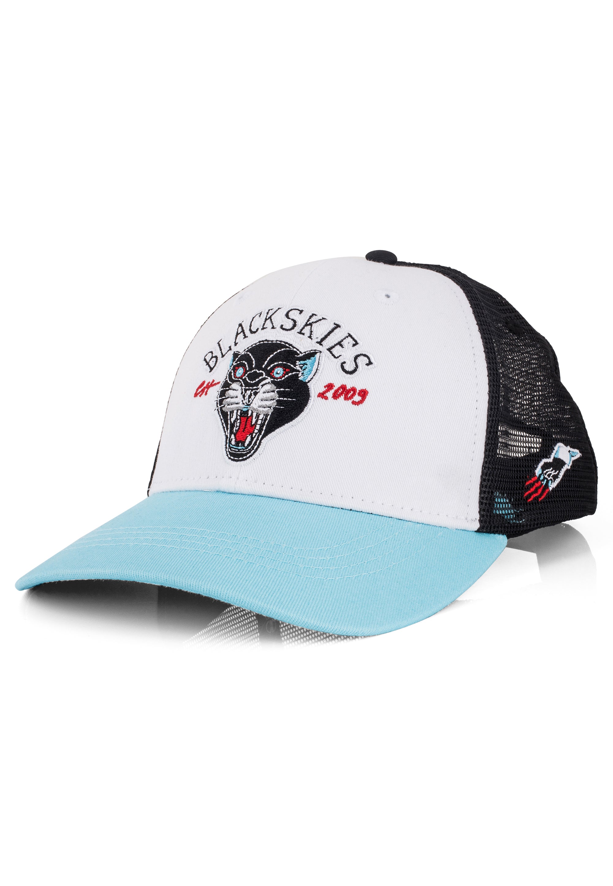Blackskies-Traditional-Tattoo-Trucker-Cap-Panther-White-Black-Blue-2