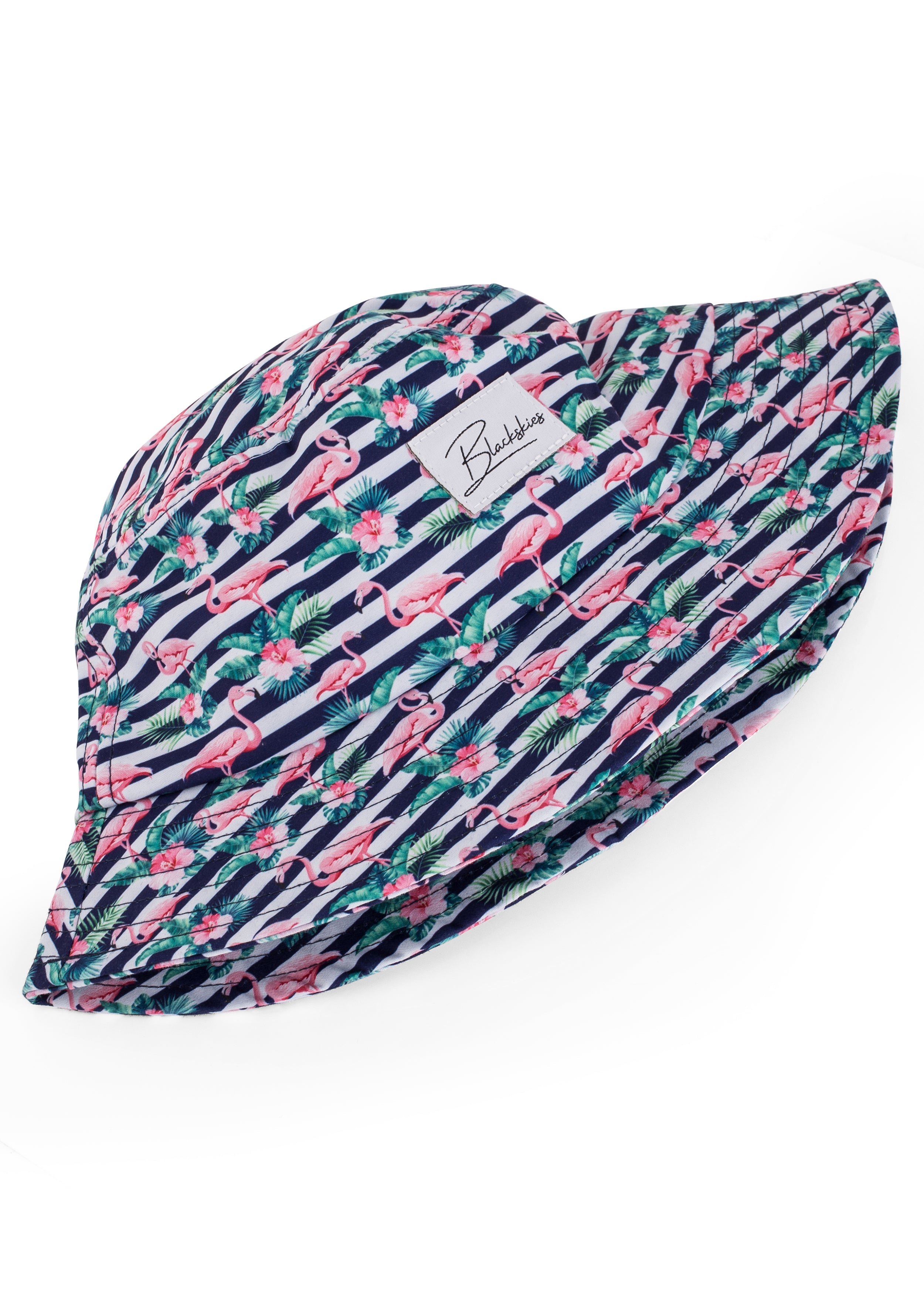 Blackskies-Tropical-Flamingo-Bucket-Hat-Blue-White-Striped-1