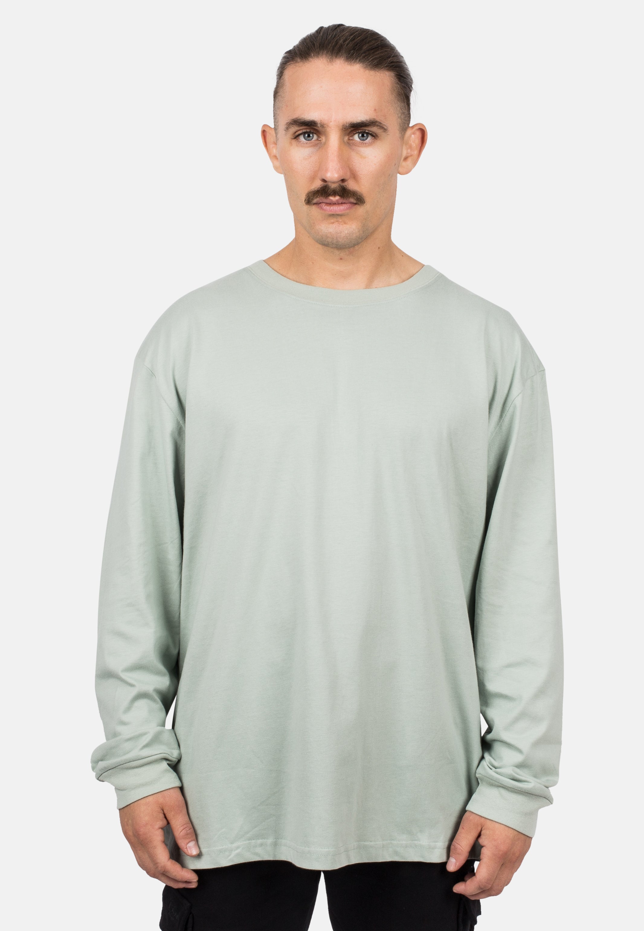 Blackskies-Unisex-Oversized-Long-Sleeve-Shirt-Sage-Green-Male-2