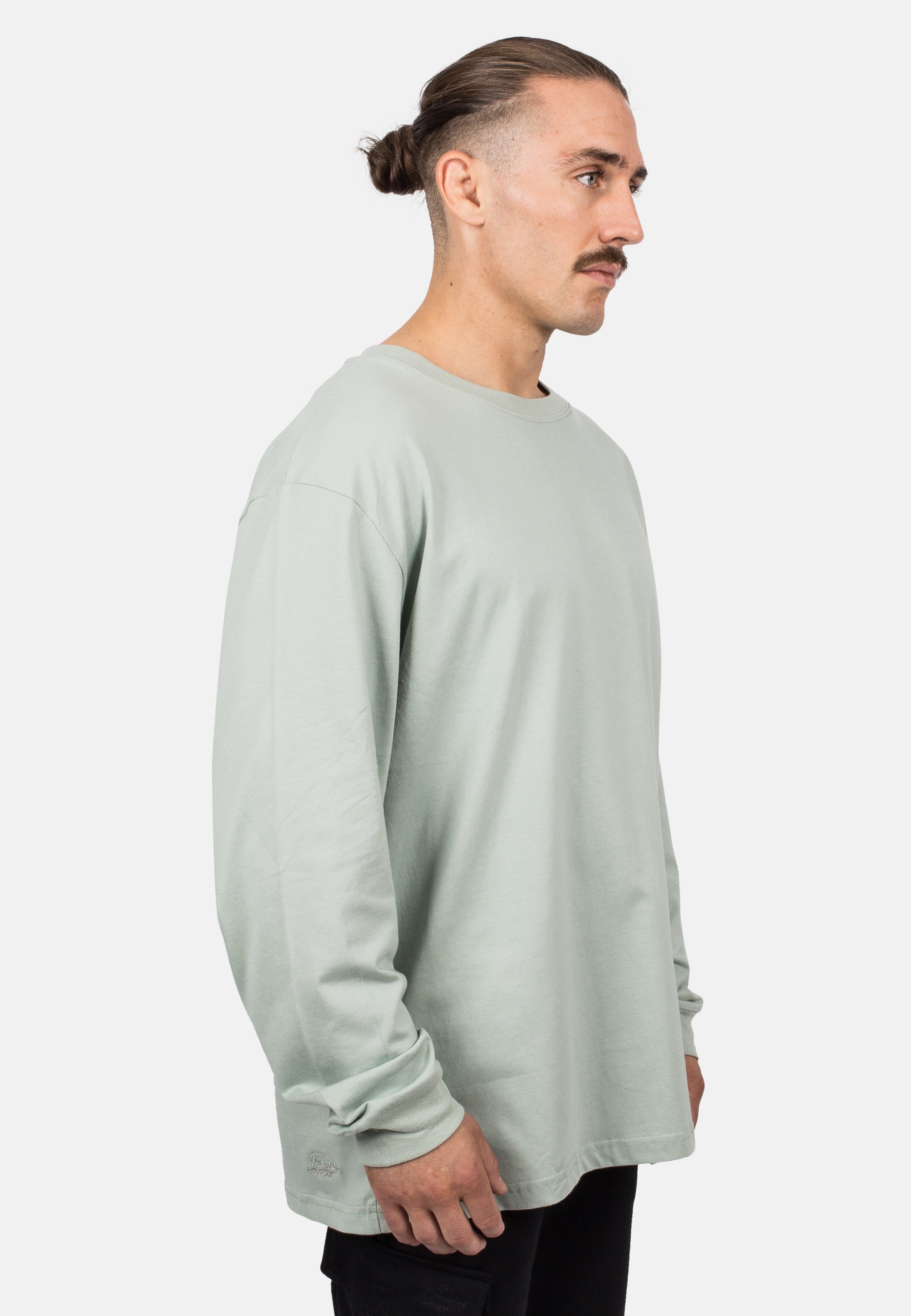 Blackskies-Unisex-Oversized-Long-Sleeve-Shirt-Sage-Green-Male-7