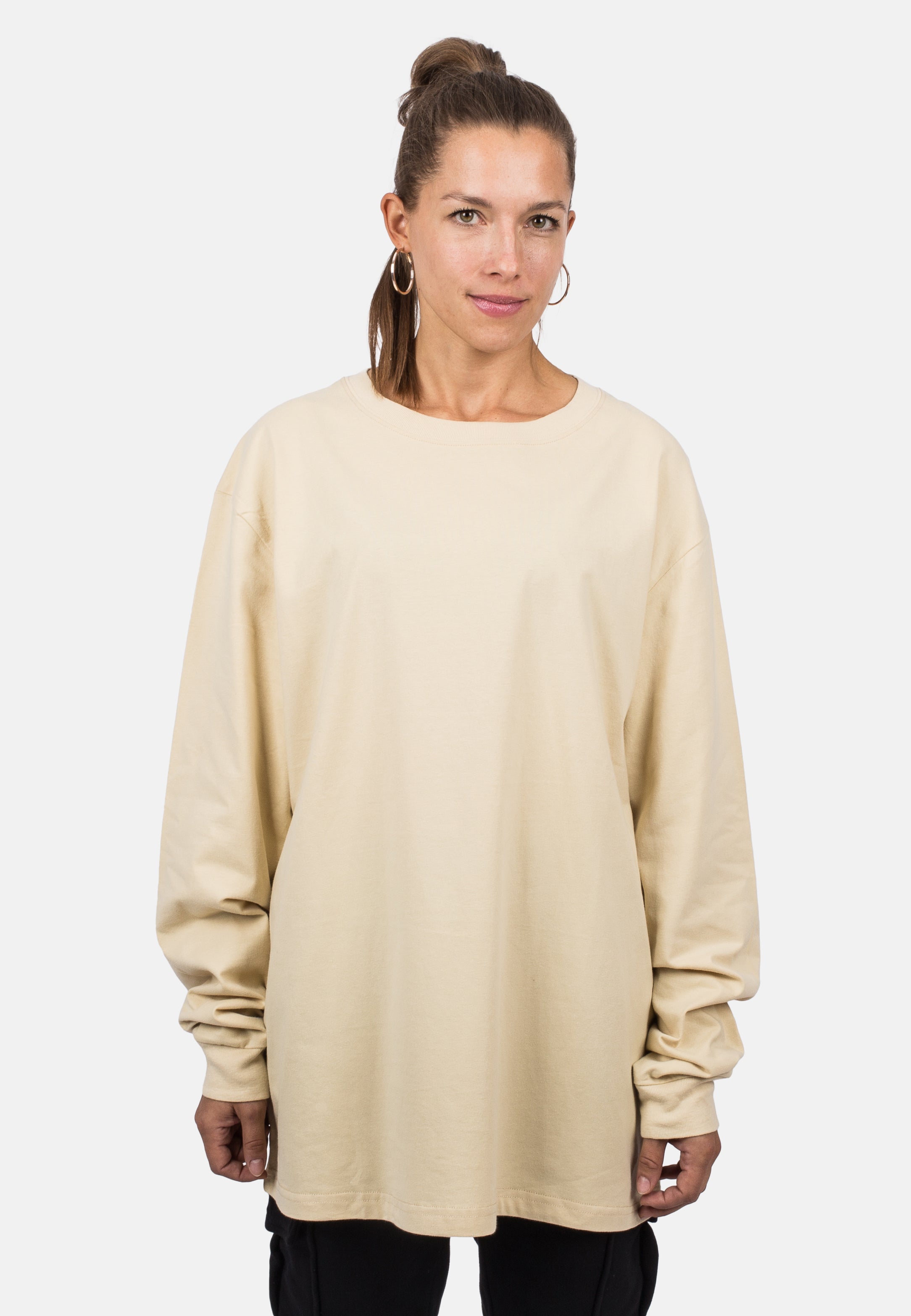 Blackskies-Unisex-Oversized-Long-Sleeve-Shirt-Sand-Female-1