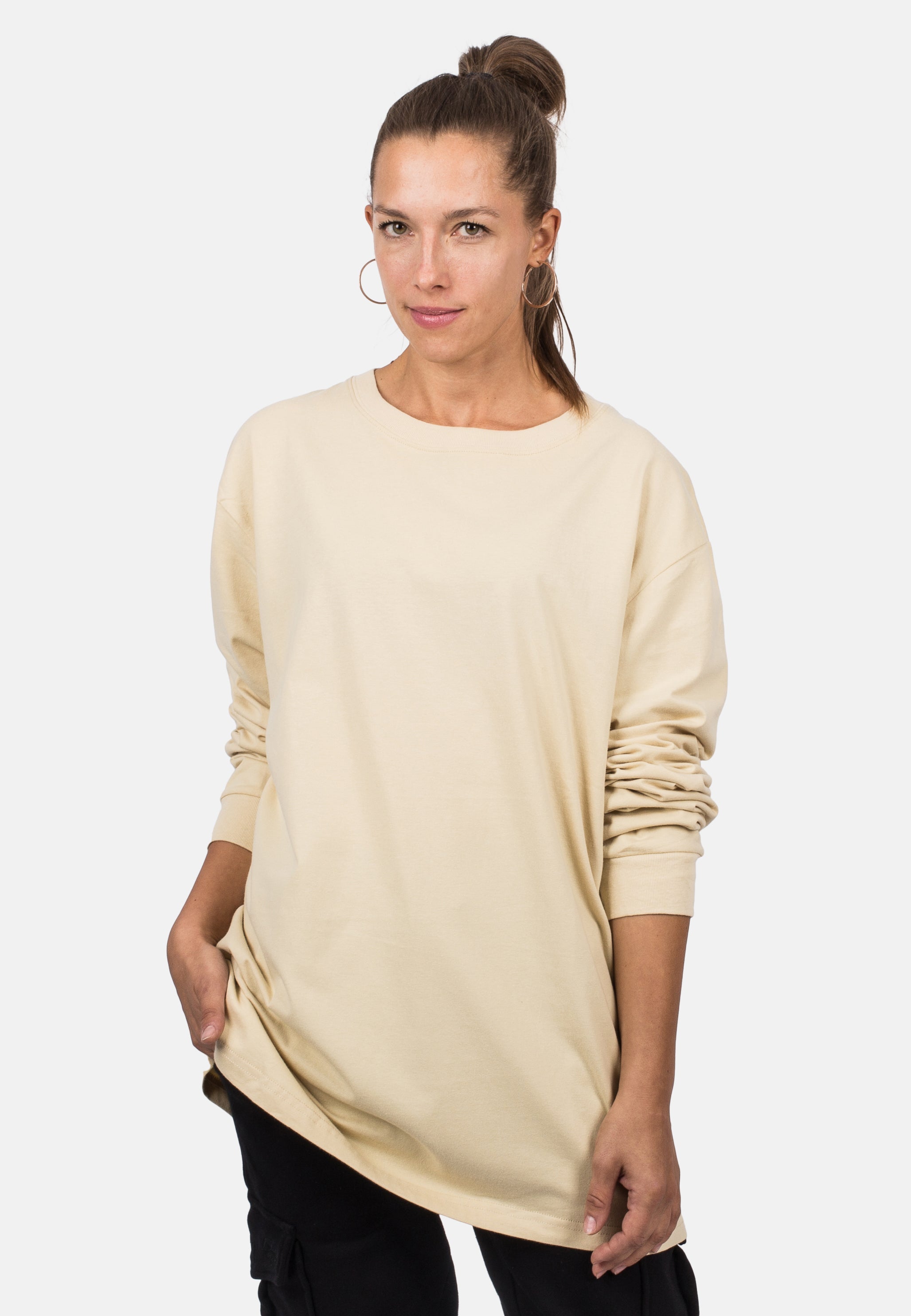 Blackskies-Unisex-Oversized-Long-Sleeve-Shirt-Sand-Female-5