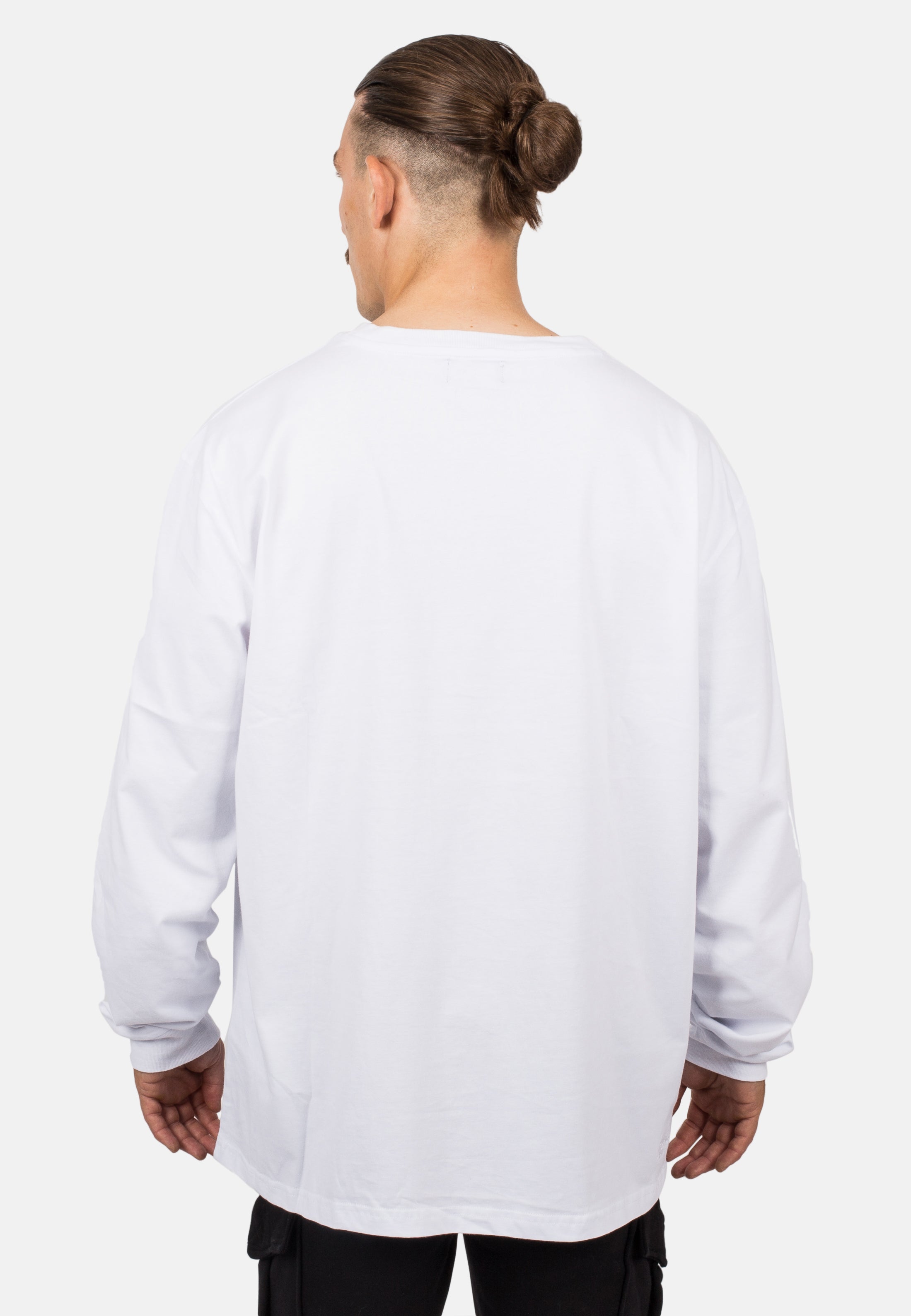 Blackskies-Unisex-Oversized-Long-Sleeve-Shirt-White-Male-Back